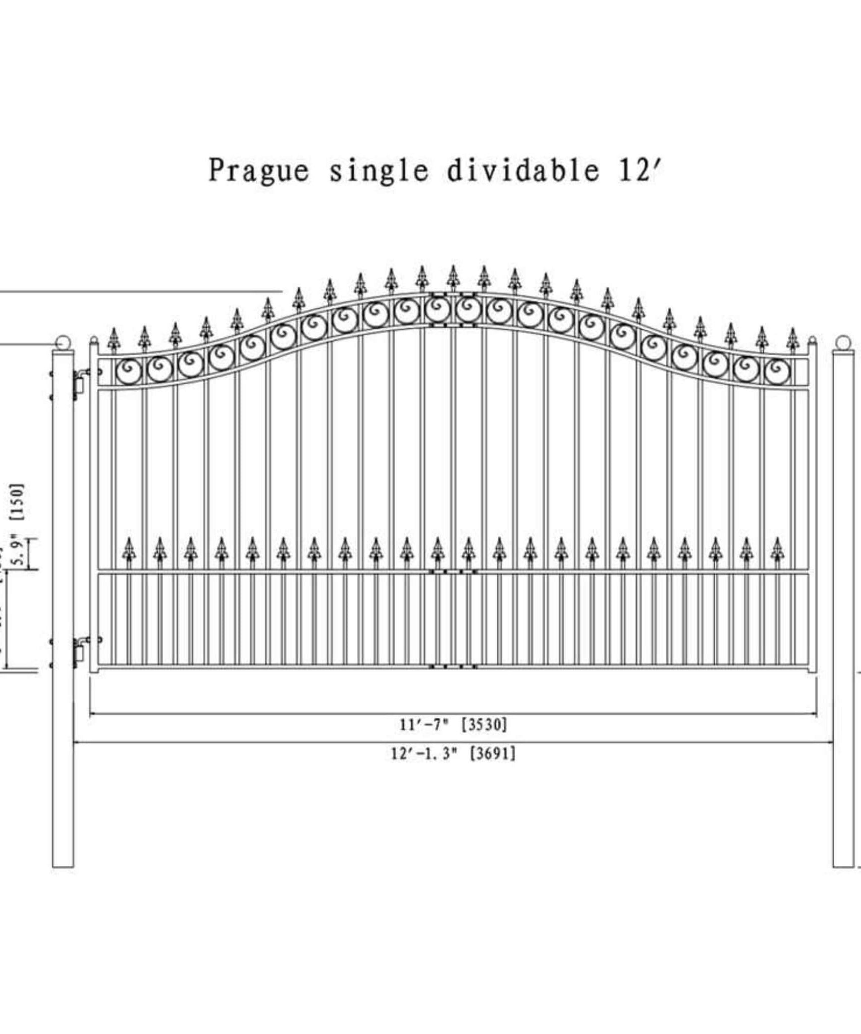 [12-18FT] Heavy-Duty Prague-Style Powder-Coated Galvanized Steel Dual Swing Driveway Gate (SAK48530)