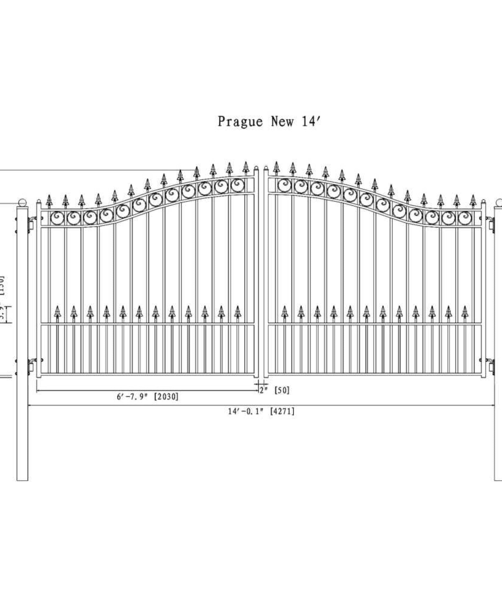 [12-18FT] Heavy-Duty Prague-Style Powder-Coated Galvanized Steel Dual Swing Driveway Gate (SAK48530)