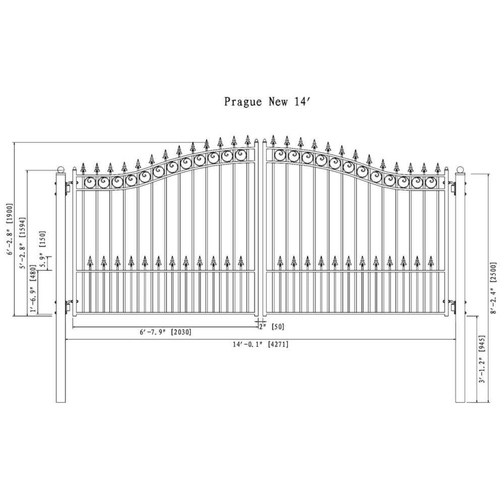 [12-18FT] Heavy-Duty Prague-Style Powder-Coated Galvanized Steel Dual Swing Driveway Gate (SAK48530)