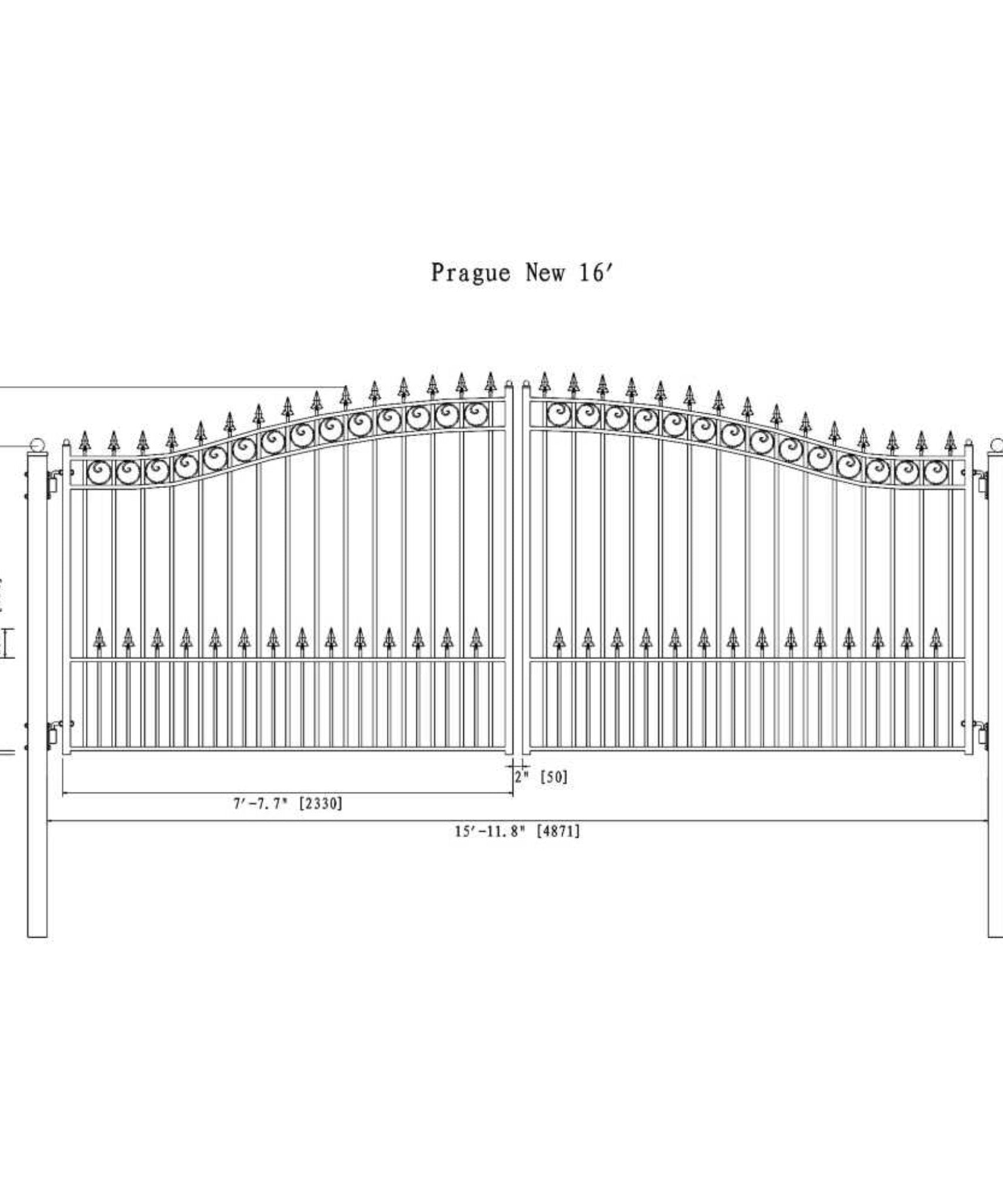 [12-18FT] Heavy-Duty Prague-Style Powder-Coated Galvanized Steel Dual Swing Driveway Gate (SAK48530)