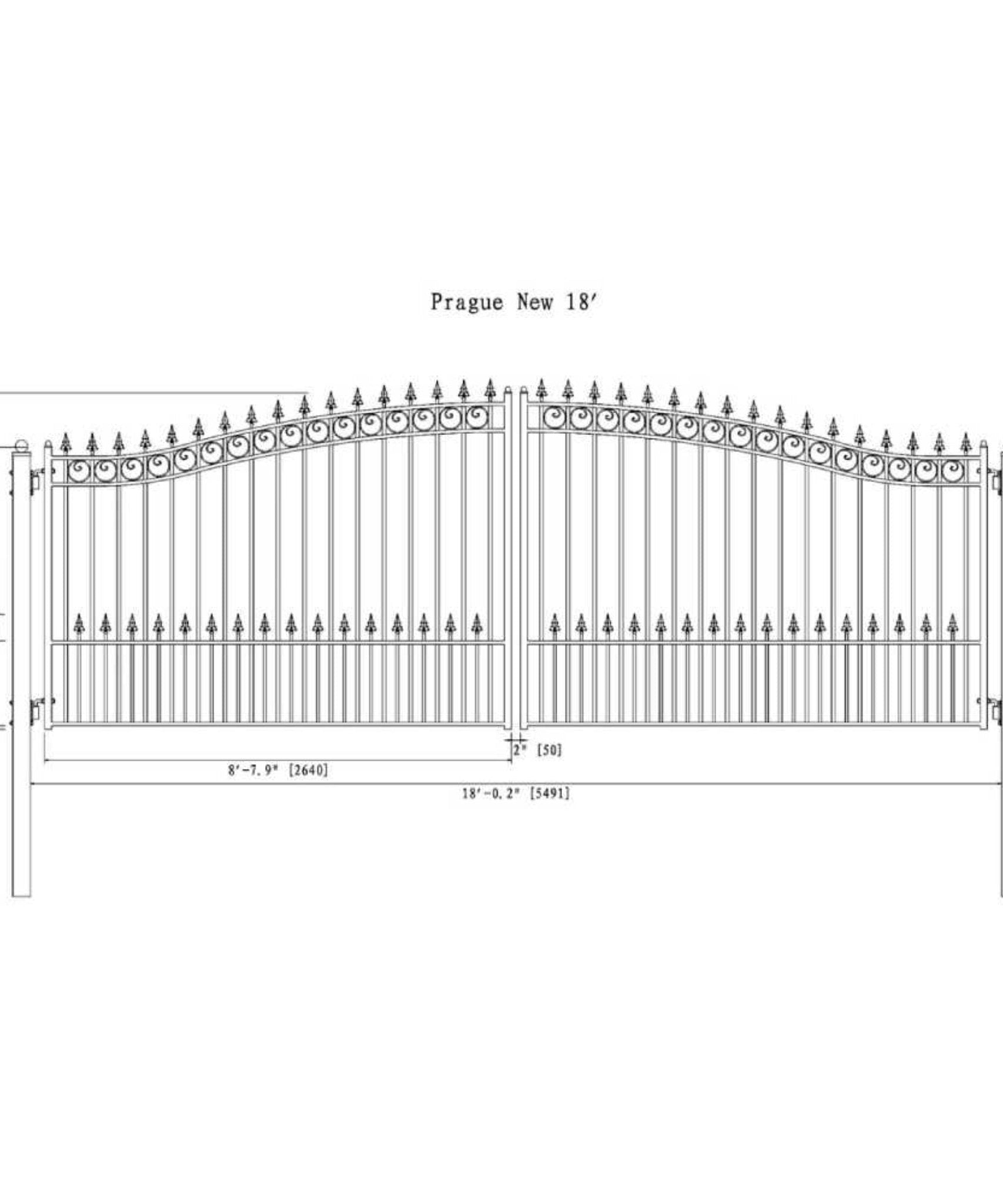 [12-18FT] Heavy-Duty Prague-Style Powder-Coated Galvanized Steel Dual Swing Driveway Gate (SAK48530)
