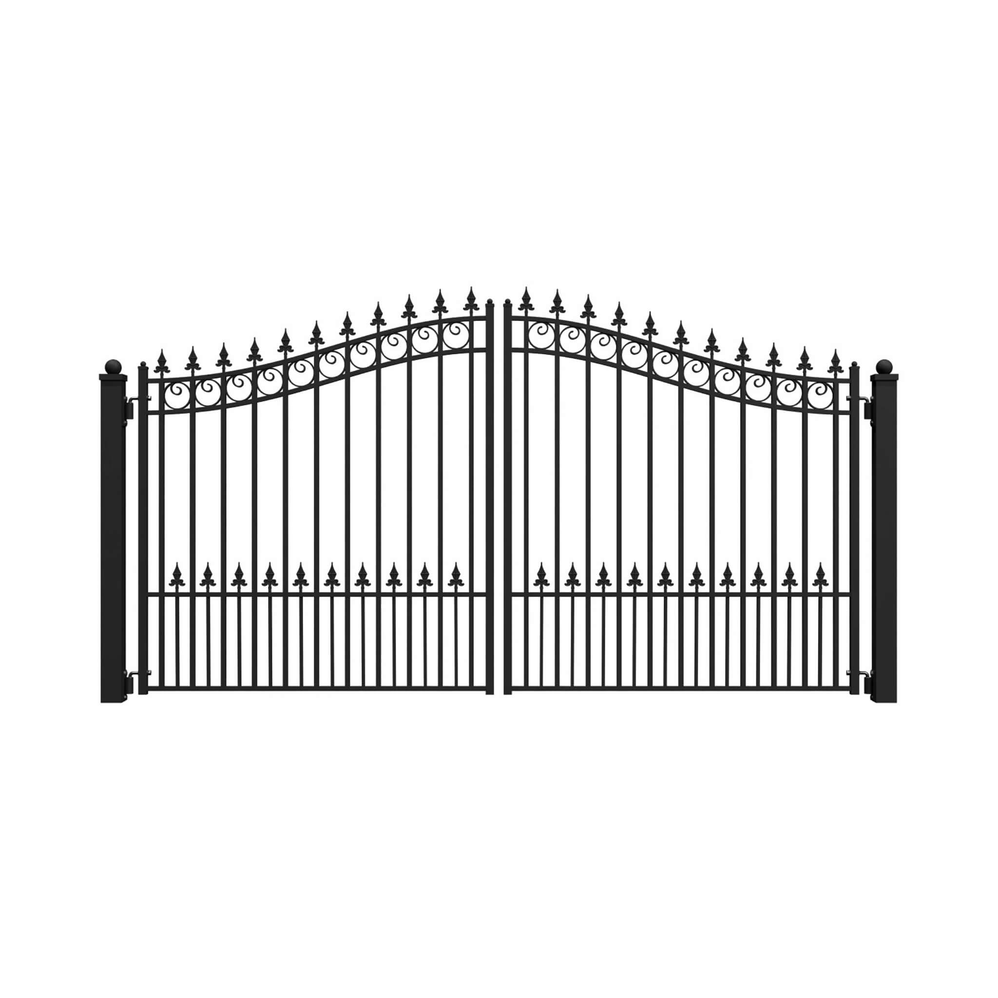[12-18FT] Heavy-Duty Prague-Style Powder-Coated Galvanized Steel Dual Swing Driveway Gate (SAK48530)