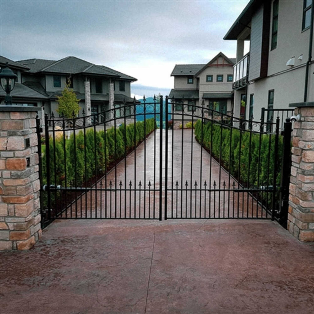 [12-18FT] Heavy-Duty Prague-Style Powder-Coated Galvanized Steel Dual Swing Driveway Gate (SAK48530)