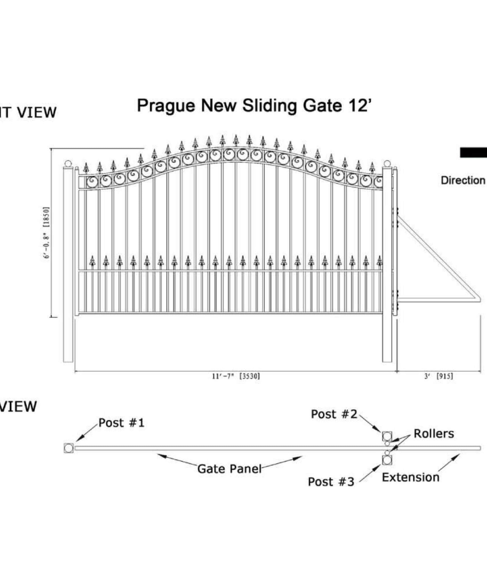 [12-18FT] Heavy-Duty Prague-Style Premium Steel Sliding Driveway Gate (SAK71492)