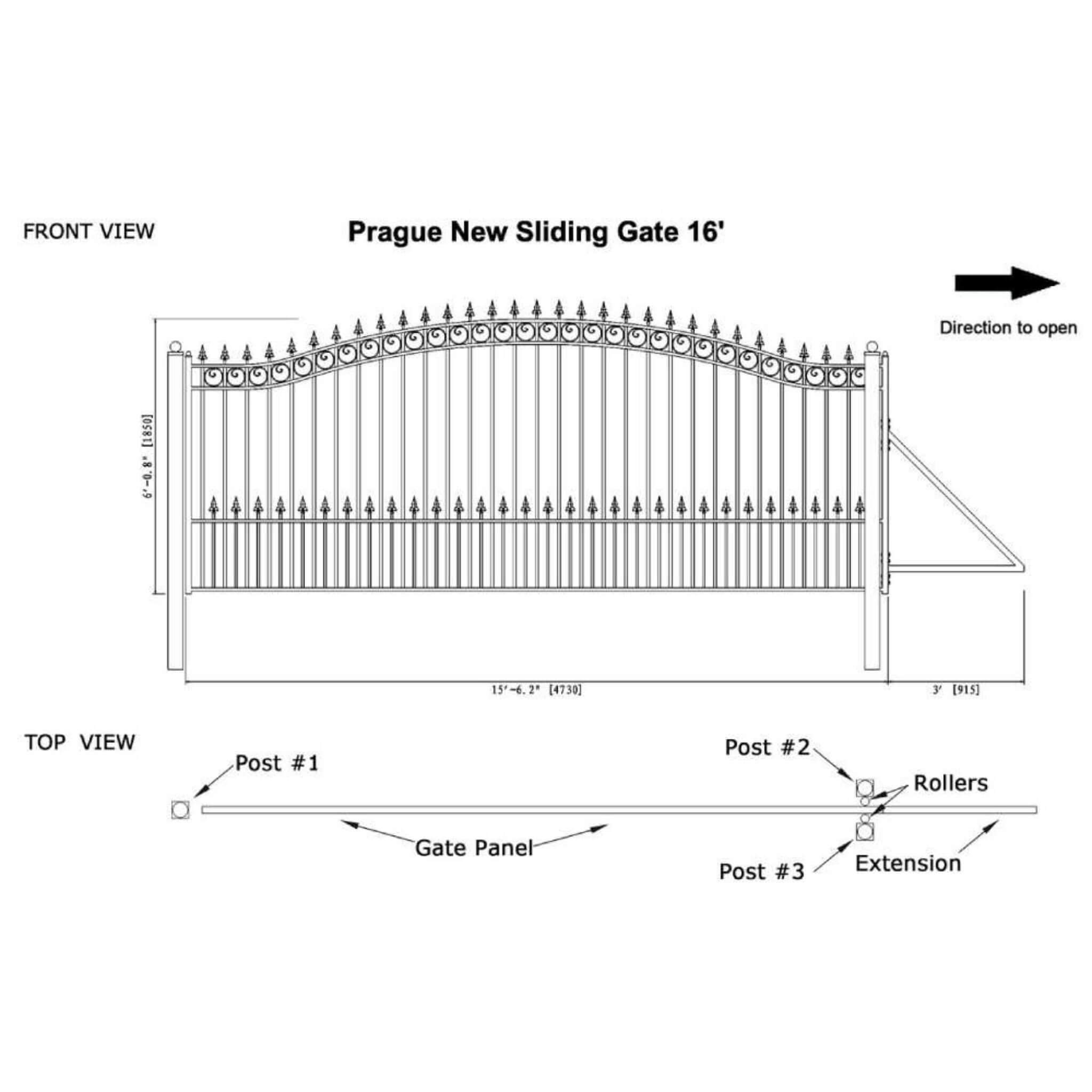 [12-18FT] Heavy-Duty Prague-Style Premium Steel Sliding Driveway Gate (SAK71492)