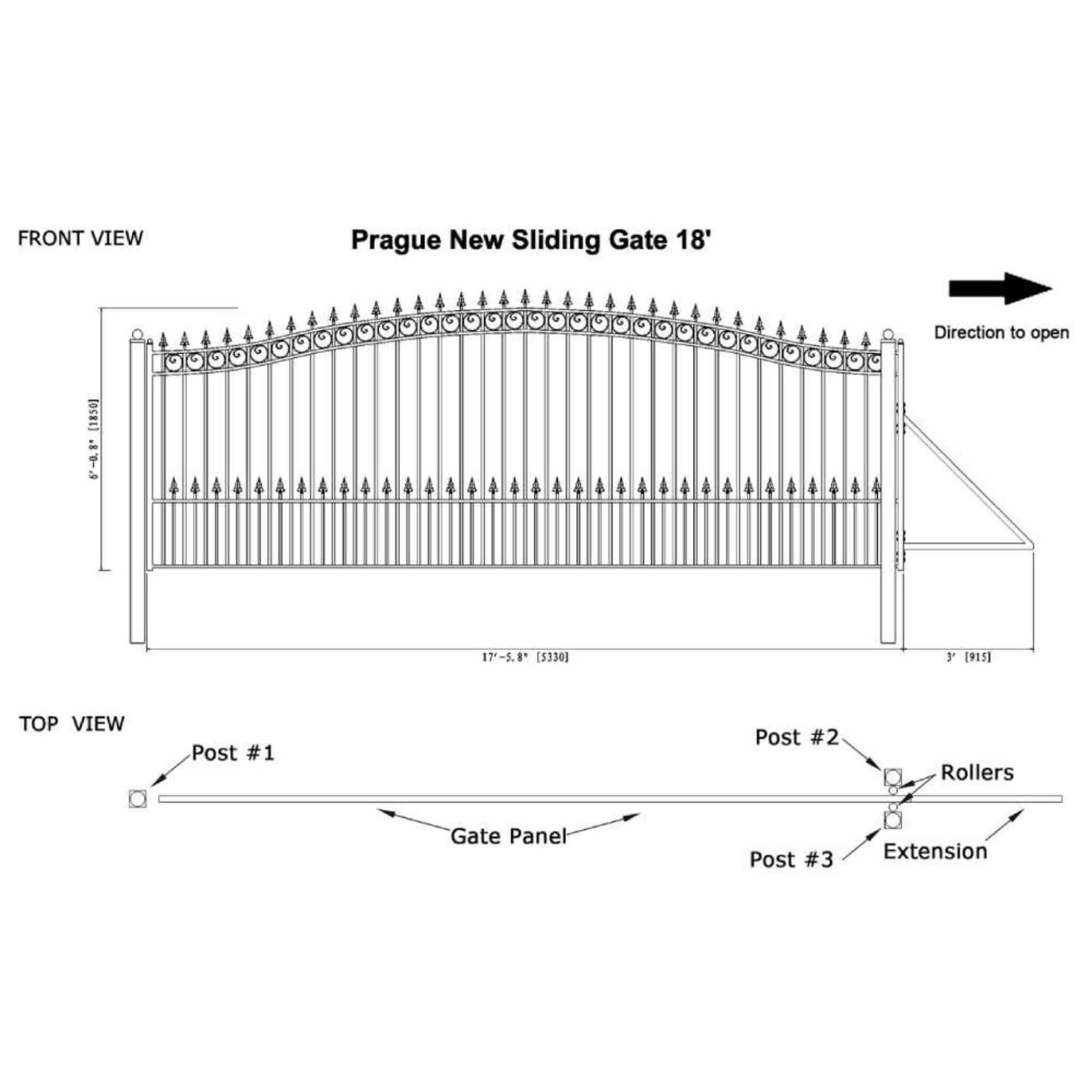 [12-18FT] Heavy-Duty Prague-Style Premium Steel Sliding Driveway Gate (SAK71492)