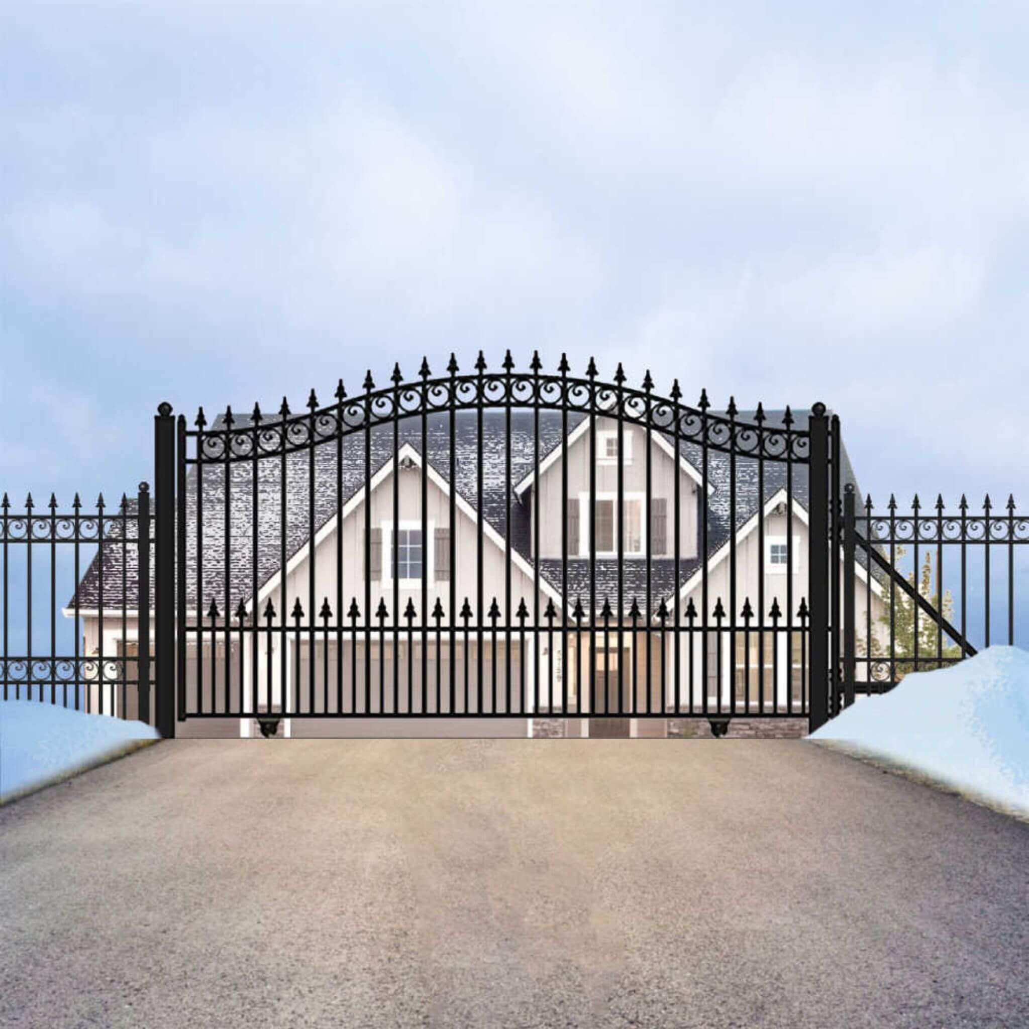 [12-18FT] Heavy-Duty Prague-Style Premium Steel Sliding Driveway Gate (SAK71492)