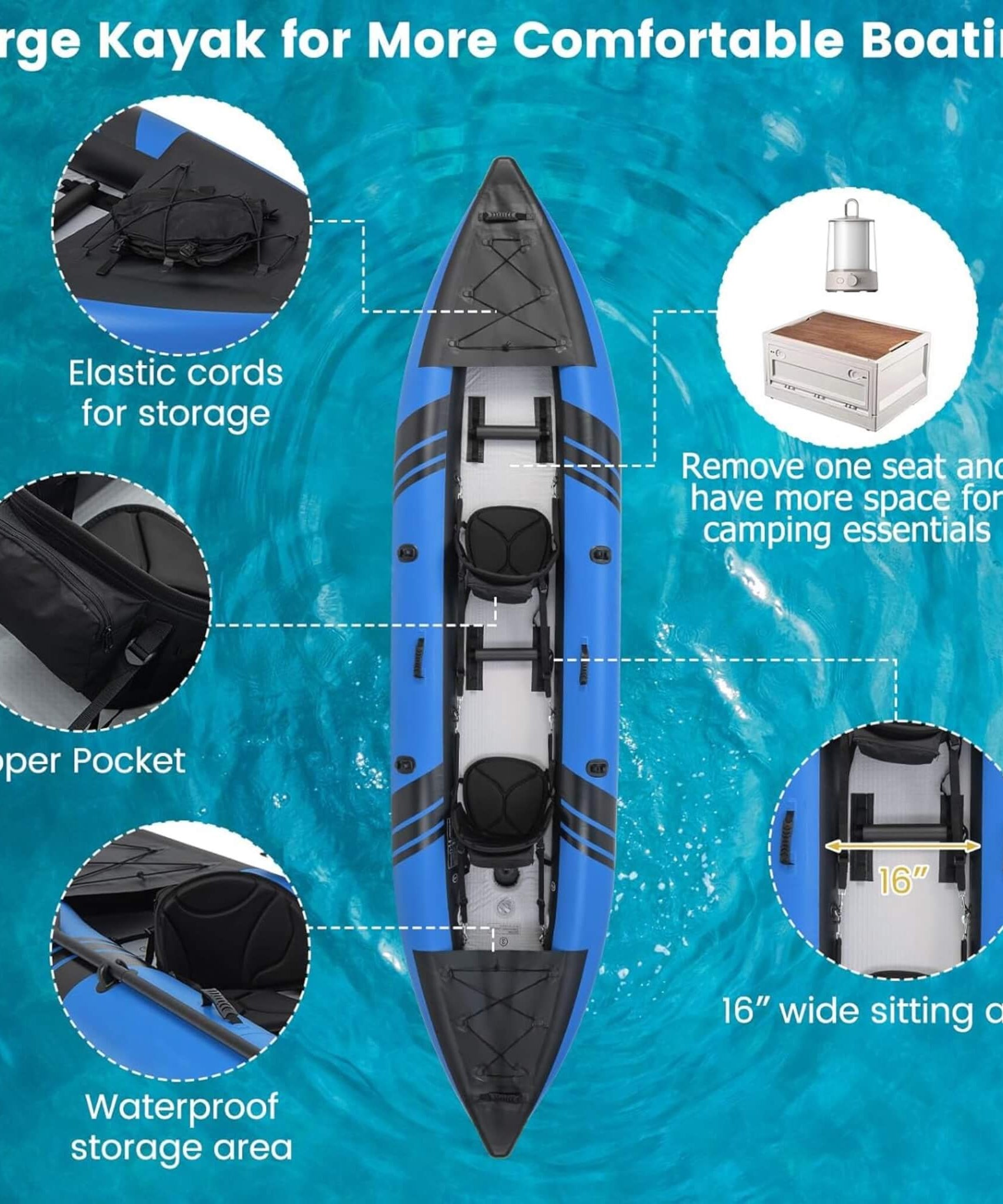 Premium 12FT 2-Person Inflatable Tandem Kayak Kit With Pump And Paddles (SAK94816)