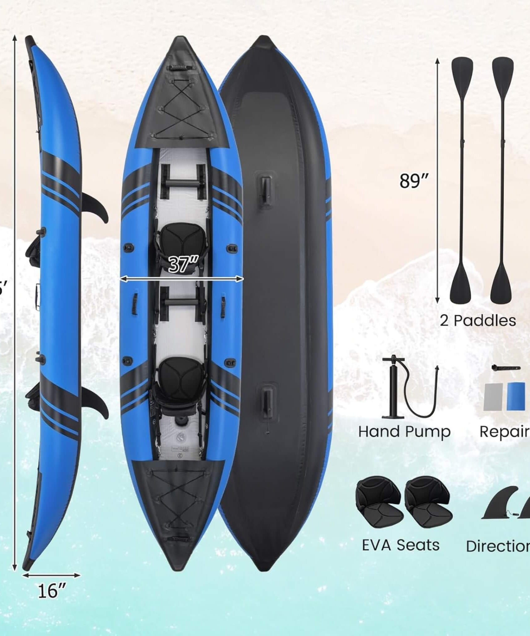 Premium 12FT 2-Person Inflatable Tandem Kayak Kit With Pump And Paddles (SAK94816)