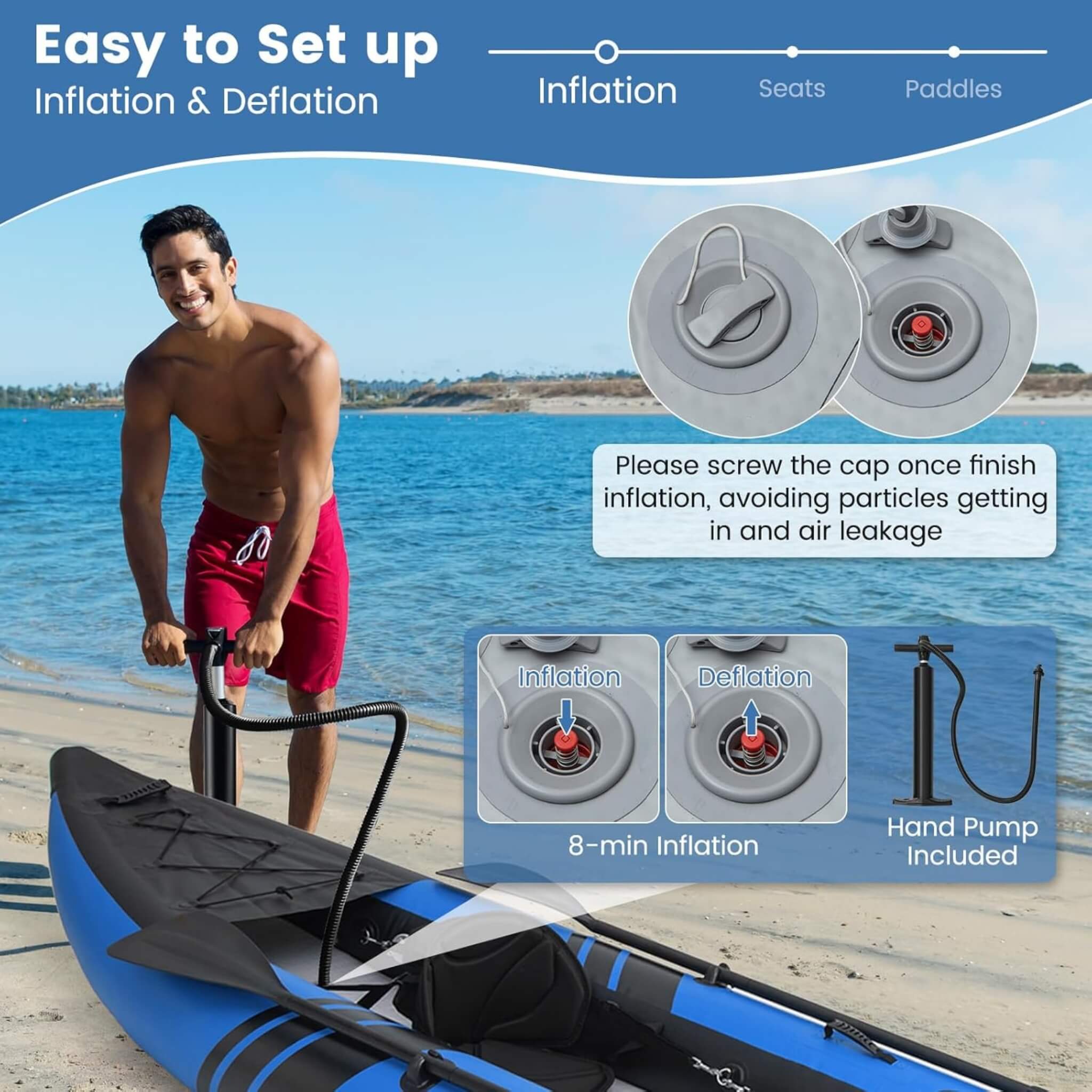 Premium 12FT 2-Person Inflatable Tandem Kayak Kit With Pump And Paddles (SAK94816)