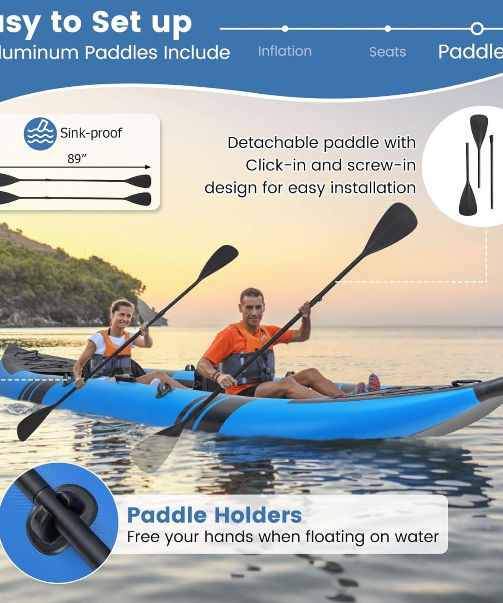 Premium 12FT 2-Person Inflatable Tandem Kayak Kit With Pump And Paddles (SAK94816)