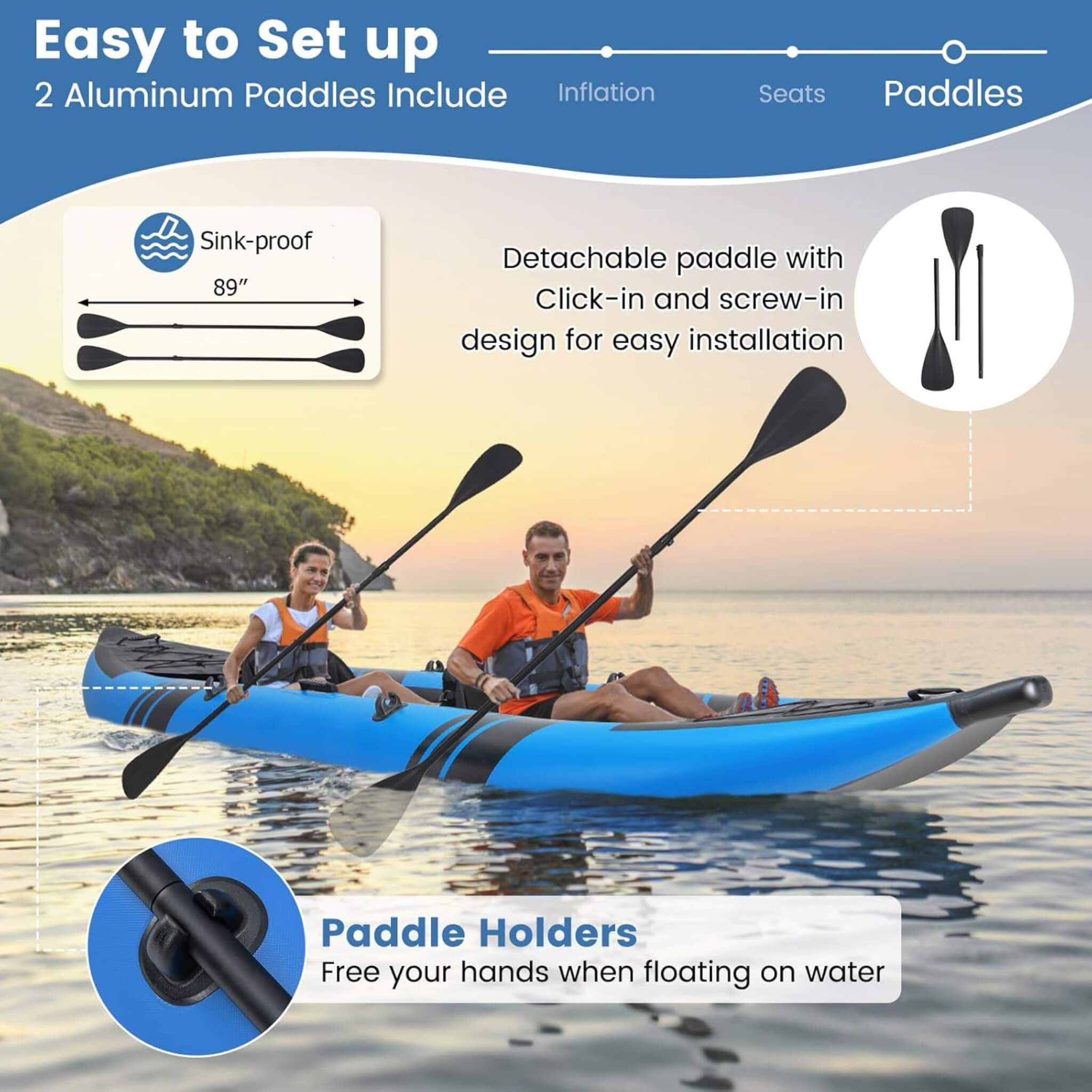 Premium 12FT 2-Person Inflatable Tandem Kayak Kit With Pump And Paddles (SAK94816)