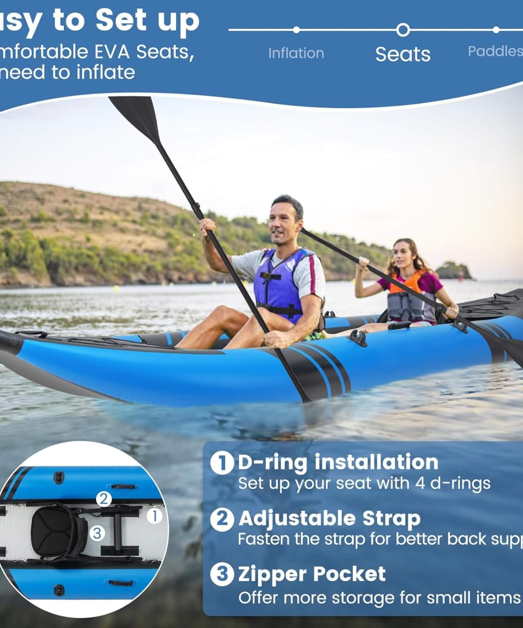 Premium 12FT 2-Person Inflatable Tandem Kayak Kit With Pump And Paddles (SAK94816)