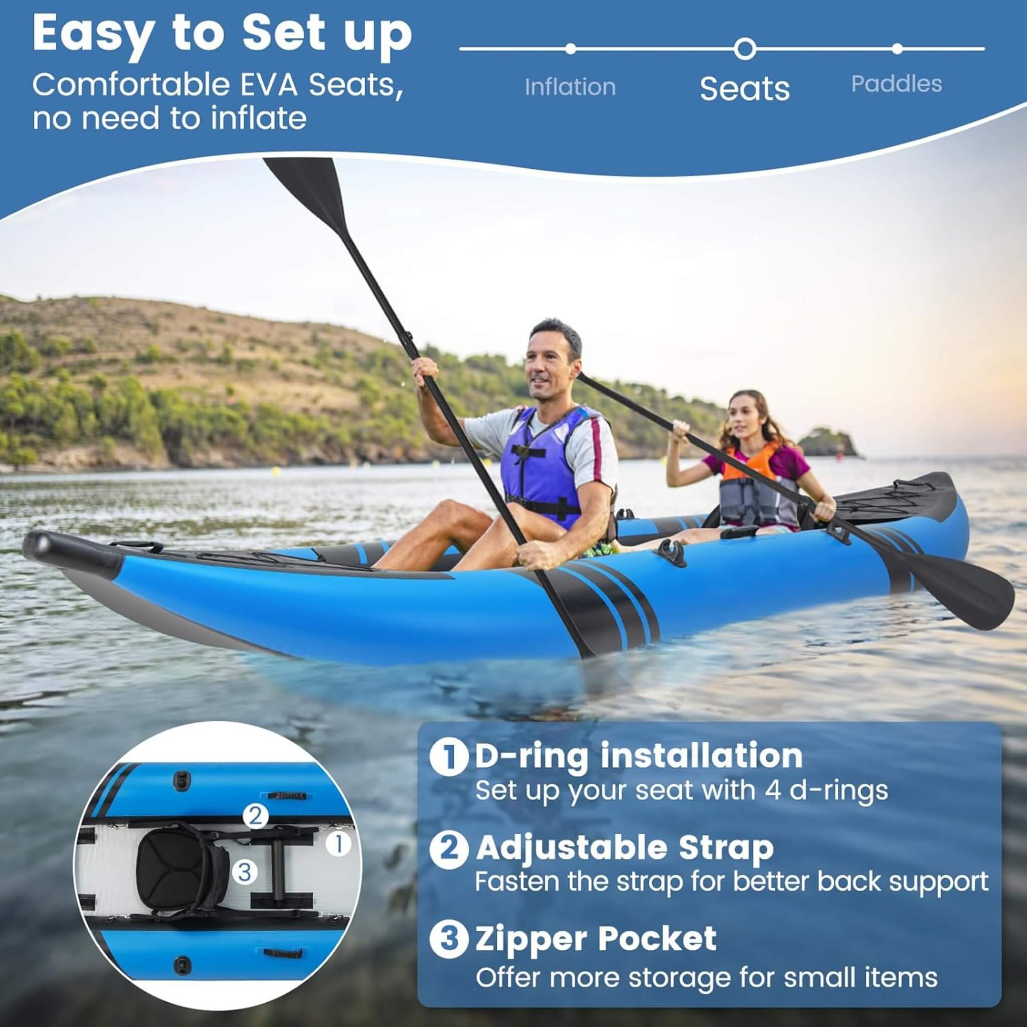 Premium 12FT 2-Person Inflatable Tandem Kayak Kit With Pump And Paddles (SAK94816)