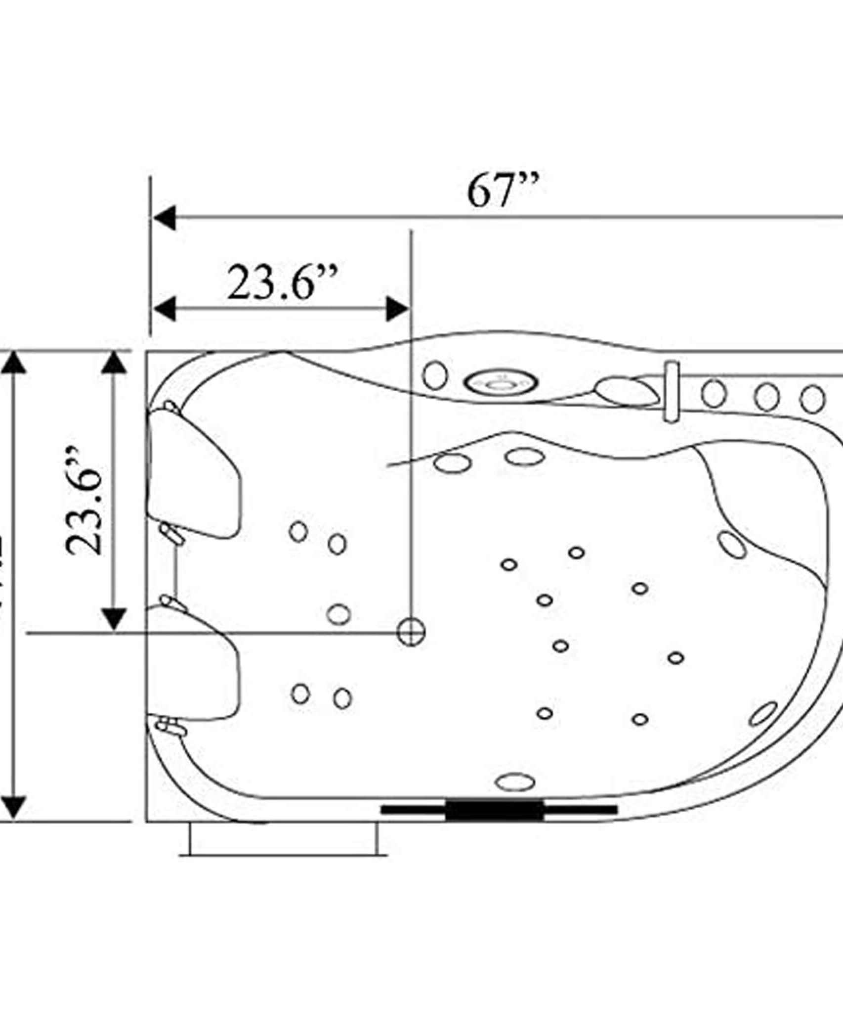 Nuvia Cayman 67-Inch Premium 2-Person 16-Jet Whirlpool Hydromassage Bathtub (SAK72851)