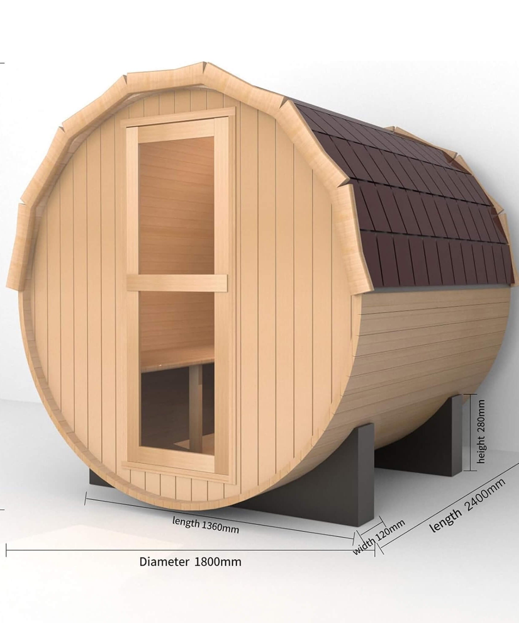 Thermora Haven Premium All-Weather Outdoor Pinewood Barrel Sauna Kit With 4.5KW Heater And Tempered Glass Window (SAK91462)
