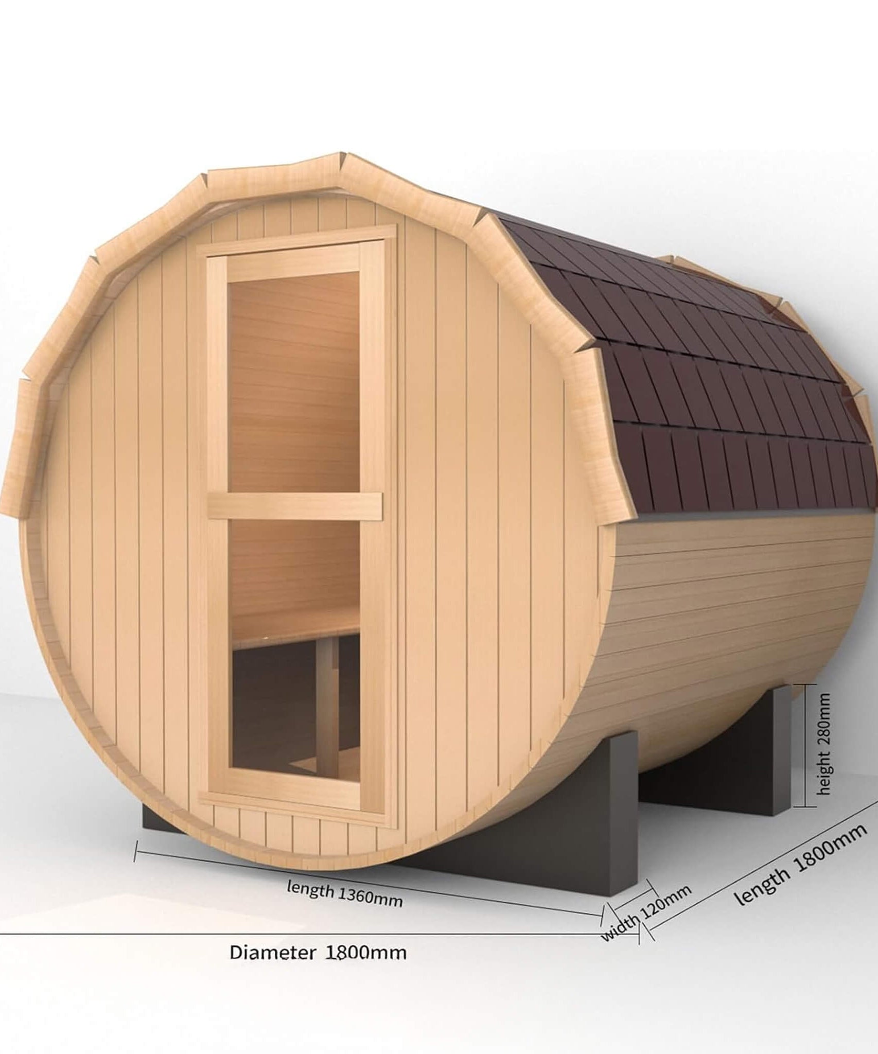 Thermora Haven Premium All-Weather Outdoor Pinewood Barrel Sauna Kit With 4.5KW Heater And Tempered Glass Window (SAK91462)