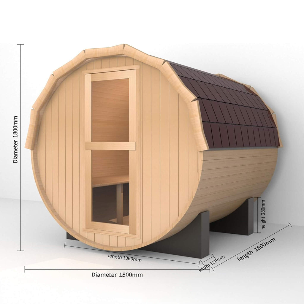 Thermora Haven Premium All-Weather Outdoor Pinewood Barrel Sauna Kit With 4.5KW Heater And Tempered Glass Window (SAK91462)