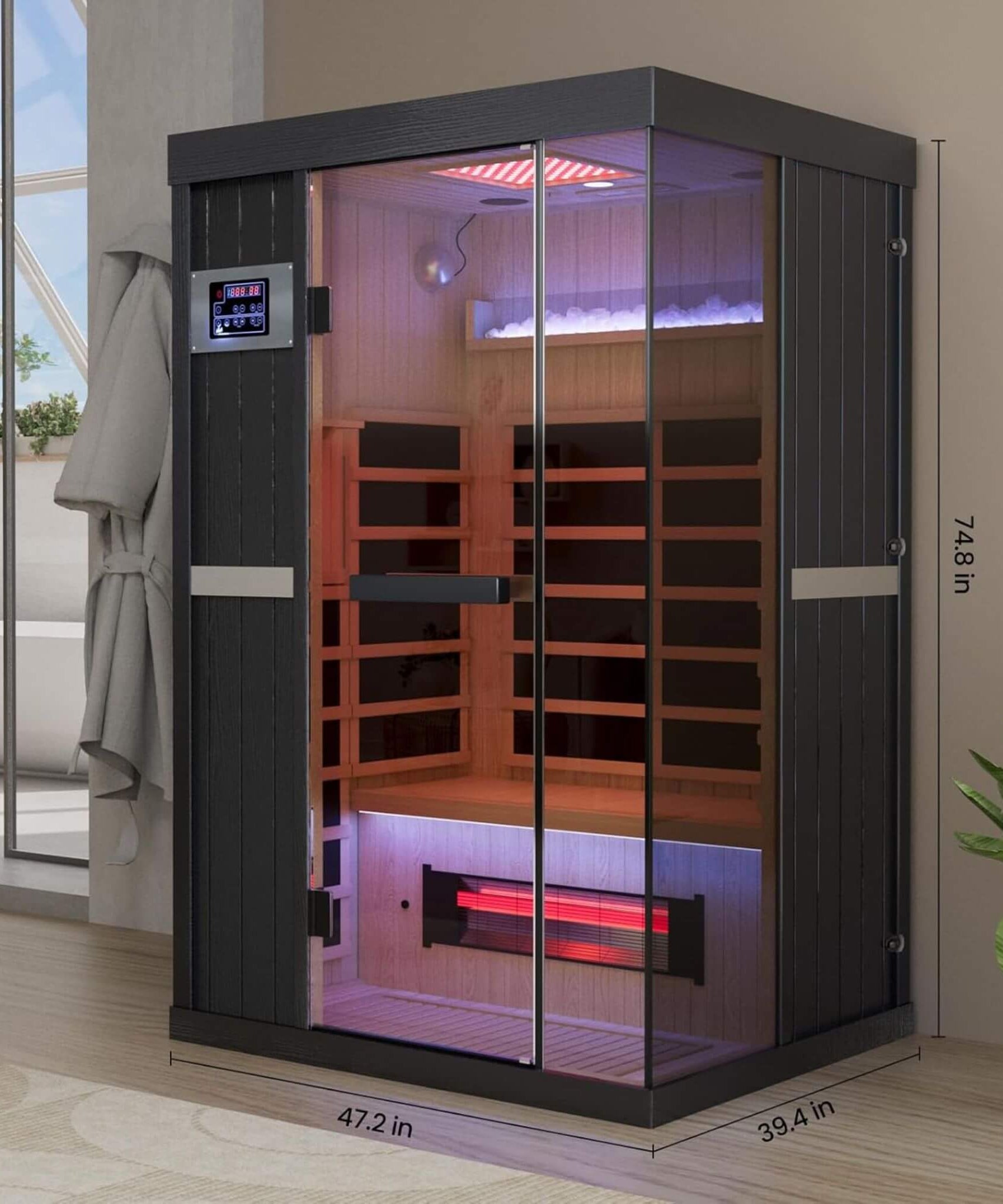 Thermora Pandora Premium 2-Person Indoor Infrared Sauna With Red Light Therapy And Himalayan Salt Rocks (SAK67305)