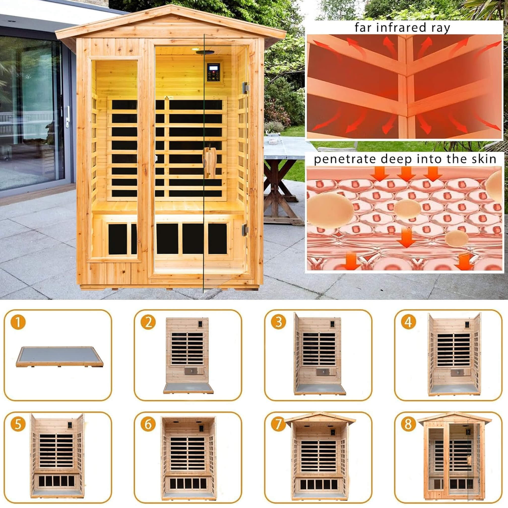 Thermora Zorin Premium 2-Person Indoor Outdoor Low EMF FAR-Infrared Hemlock Wood Personal Home Sauna Spa, 1750W (SAK27451)