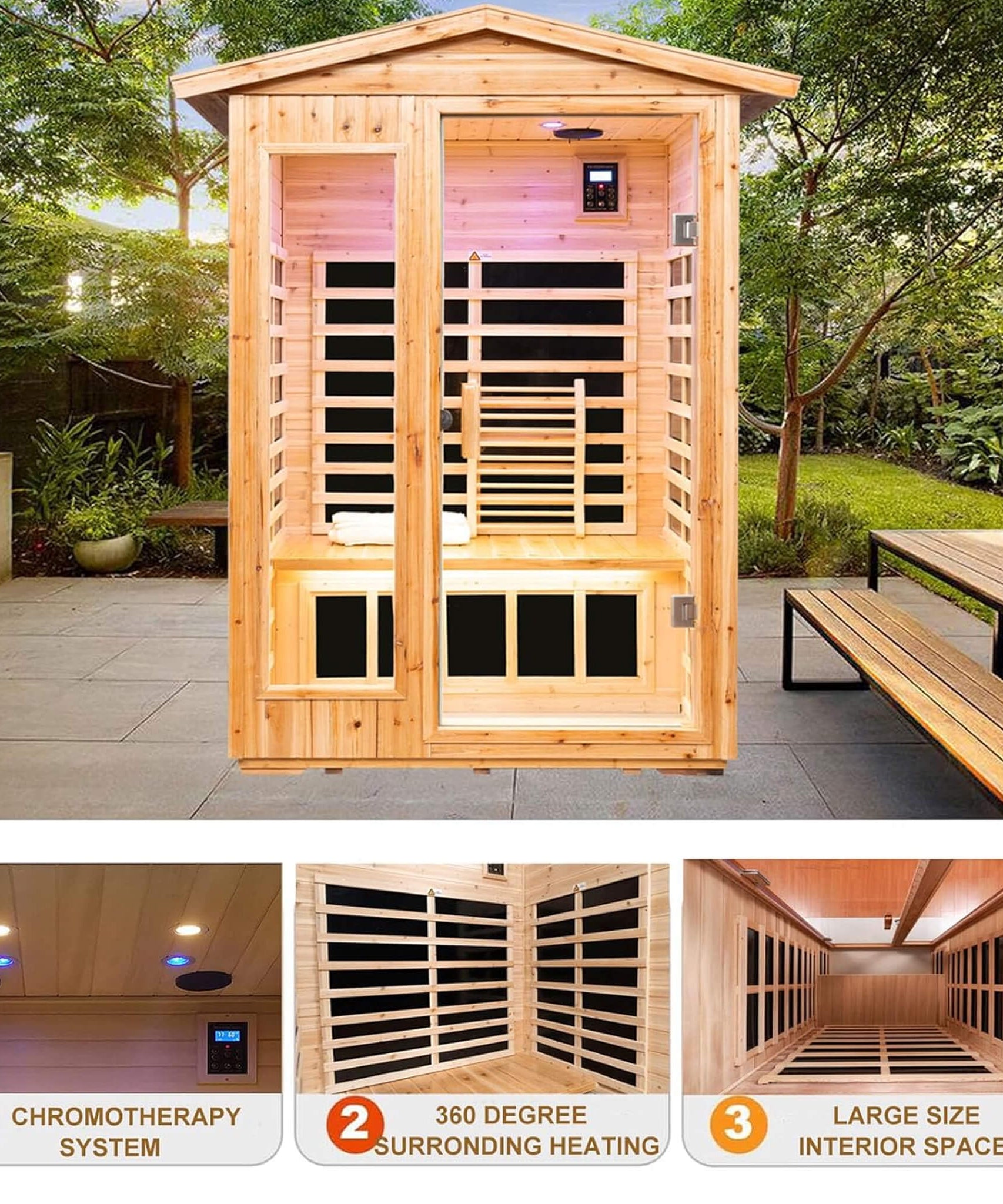 Thermora Zorin Premium 2-Person Indoor Outdoor Low EMF FAR-Infrared Hemlock Wood Personal Home Sauna Spa, 1750W (SAK27451)