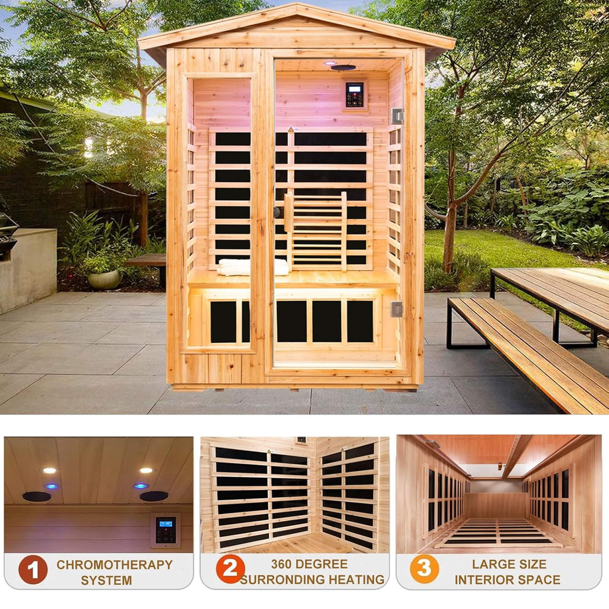 Thermora Zorin Premium 2-Person Indoor Outdoor Low EMF FAR-Infrared Hemlock Wood Personal Home Sauna Spa, 1750W (SAK27451)