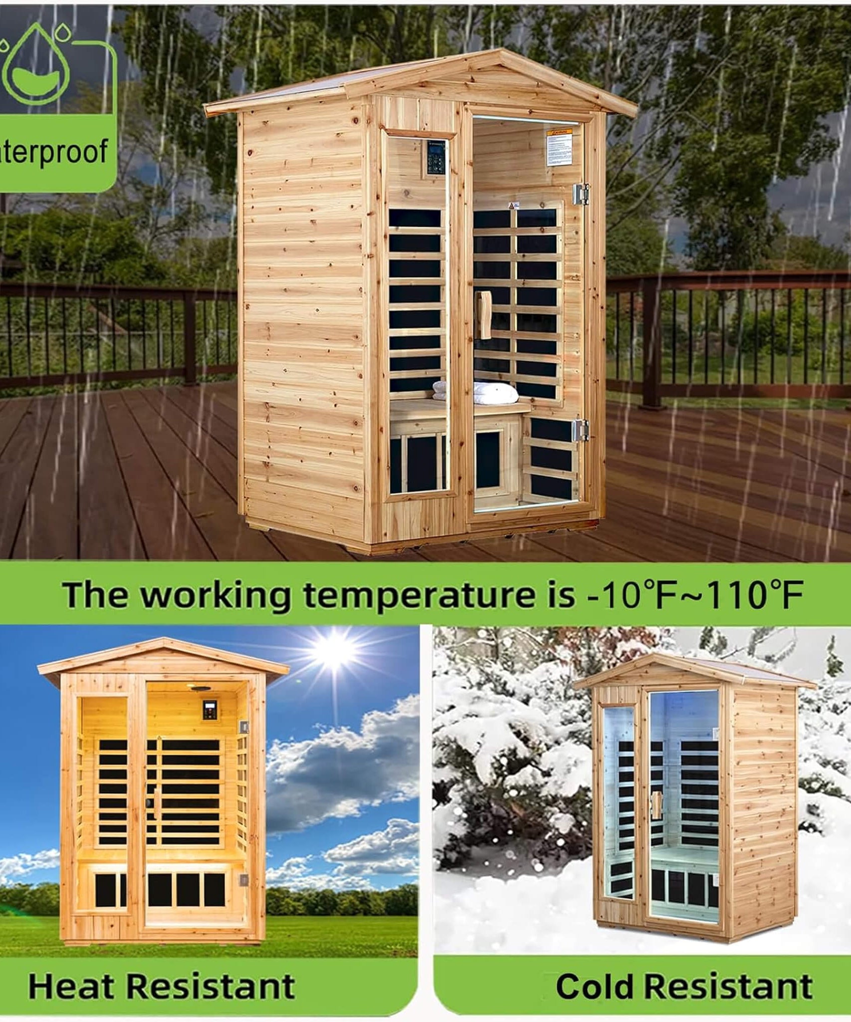 Thermora Zorin Premium 2-Person Indoor Outdoor Low EMF FAR-Infrared Hemlock Wood Personal Home Sauna Spa, 1750W (SAK27451)