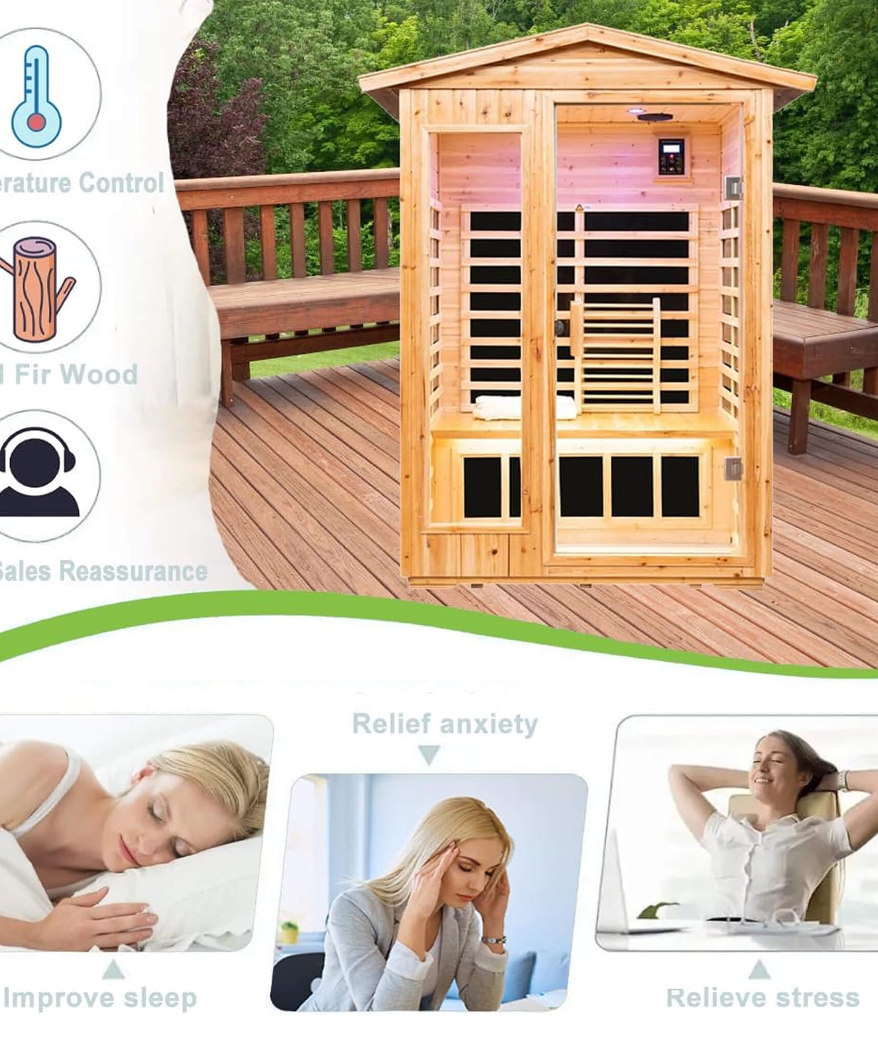 Thermora Zorin Premium 2-Person Indoor Outdoor Low EMF FAR-Infrared Hemlock Wood Personal Home Sauna Spa, 1750W (SAK27451)