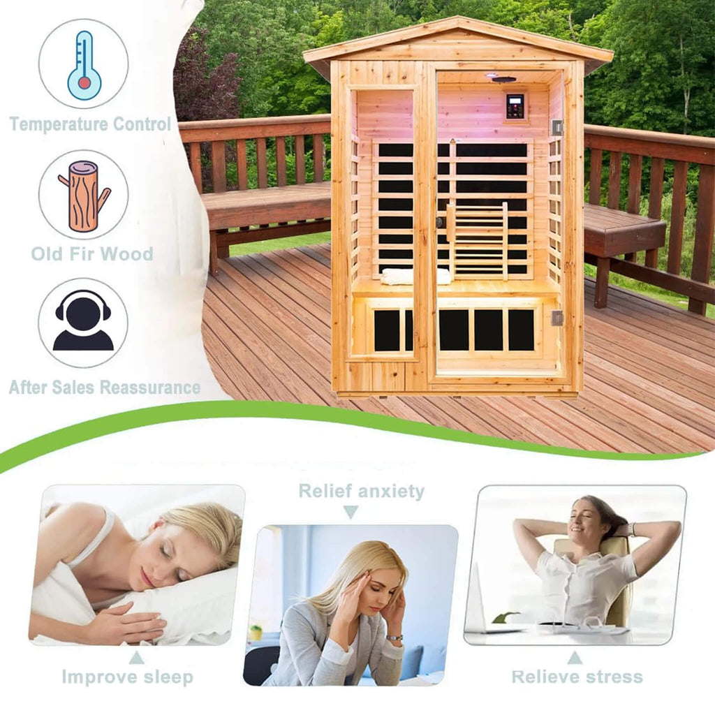 Thermora Zorin Premium 2-Person Indoor Outdoor Low EMF FAR-Infrared Hemlock Wood Personal Home Sauna Spa, 1750W (SAK27451)