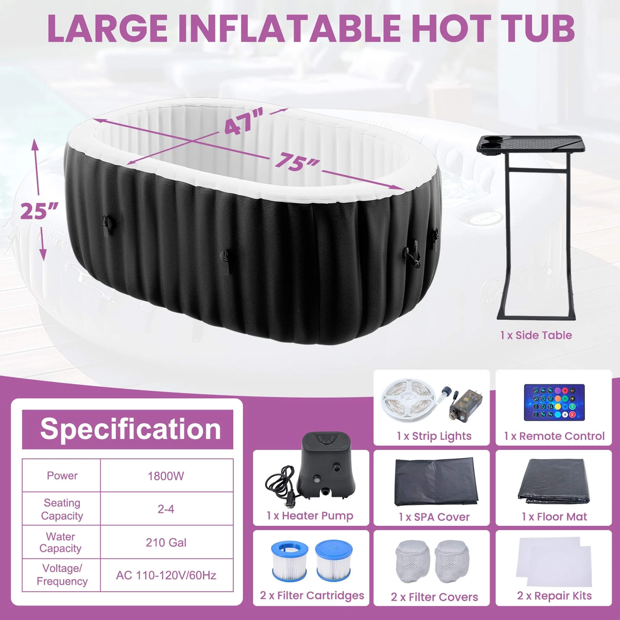Premium 2-Person Inflatable Hot Tub Kit With 8-Color LED Lights (SAK98431)