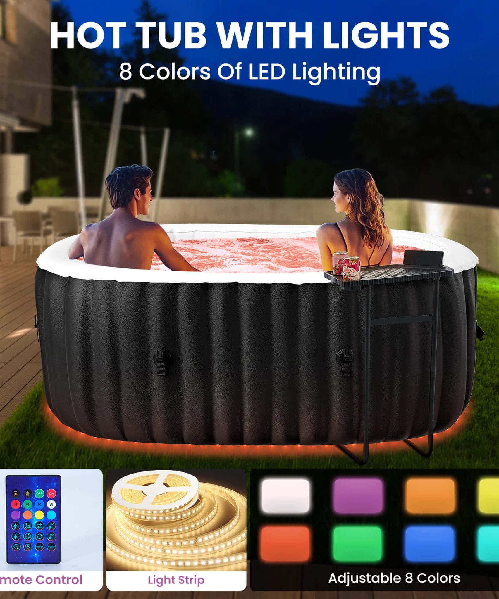 Premium 2-Person Inflatable Hot Tub Kit With 8-Color LED Lights (SAK98431)