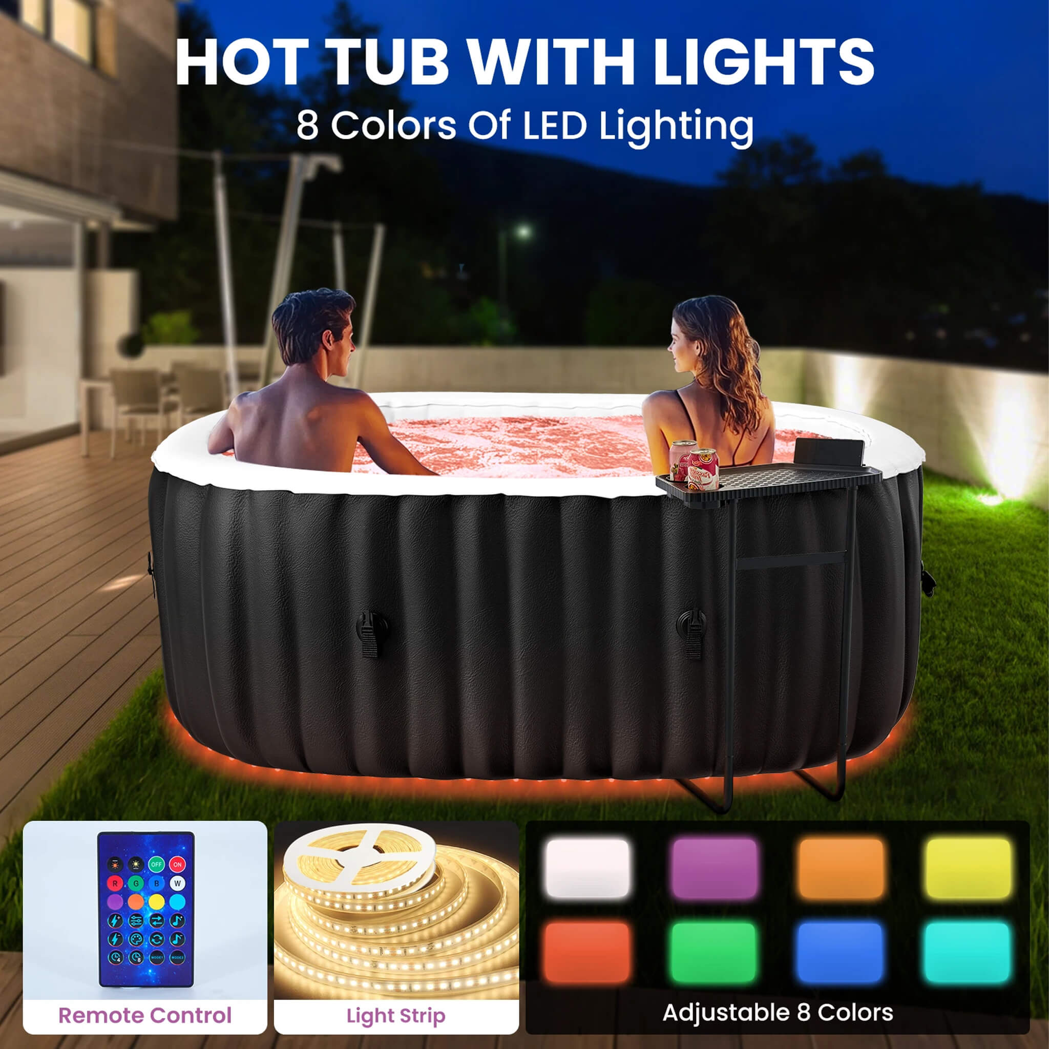 Premium 2-Person Inflatable Hot Tub Kit With 8-Color LED Lights (SAK98431)