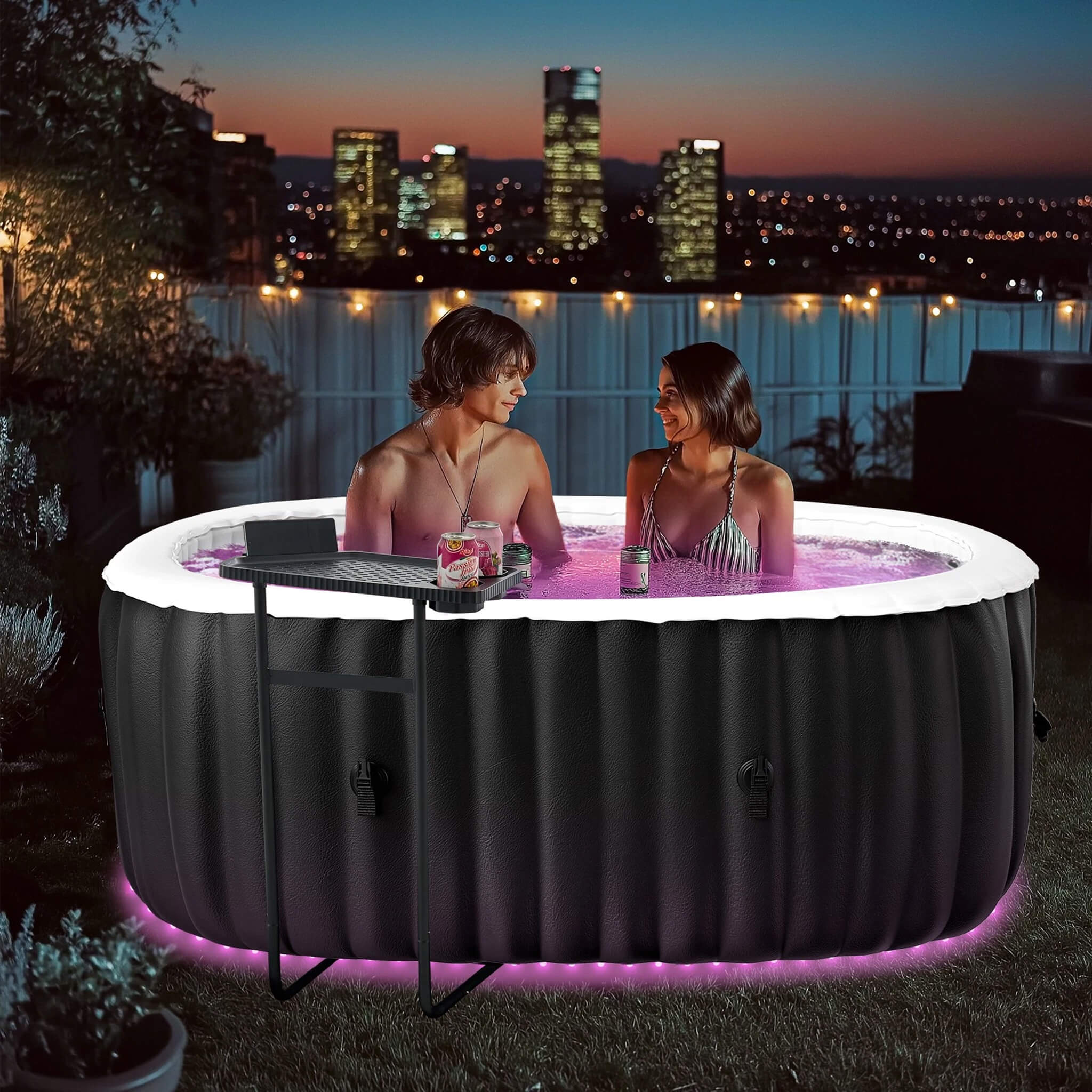 Premium 2-Person Inflatable Hot Tub Kit With 8-Color LED Lights (SAK98431)