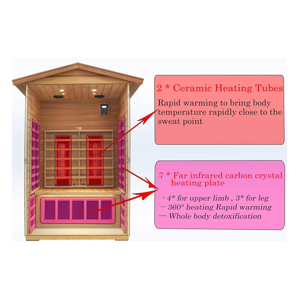 Thermora Alveron 2-Person Outdoor Mahogany Low EMF Far Infrared Sauna With Bluetooth Audio And LED Lights (SAK83719)