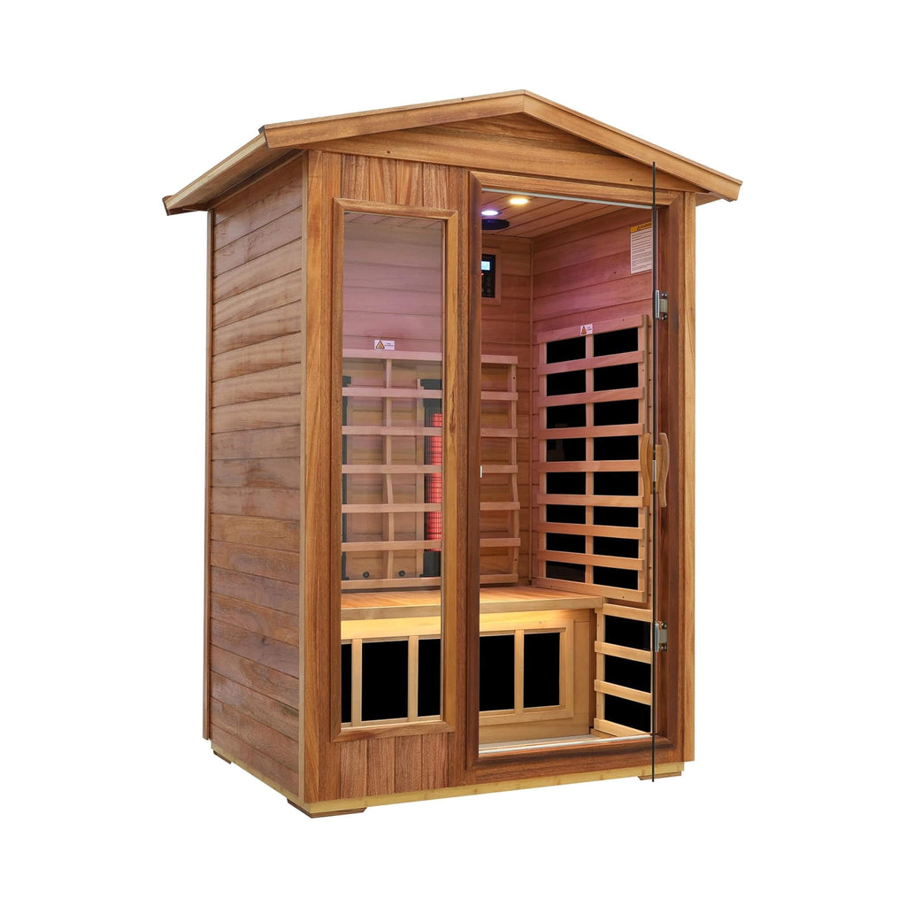 Thermora Alveron 2-Person Outdoor Mahogany Low EMF Far Infrared Sauna With Bluetooth Audio And LED Lights (SAK83719)