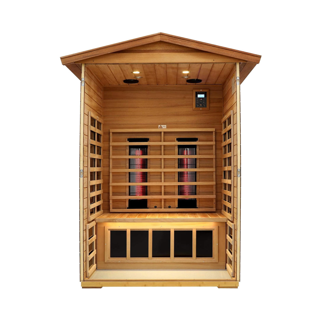Thermora Alveron 2-Person Outdoor Mahogany Low EMF Far Infrared Sauna With Bluetooth Audio And LED Lights (SAK83719)