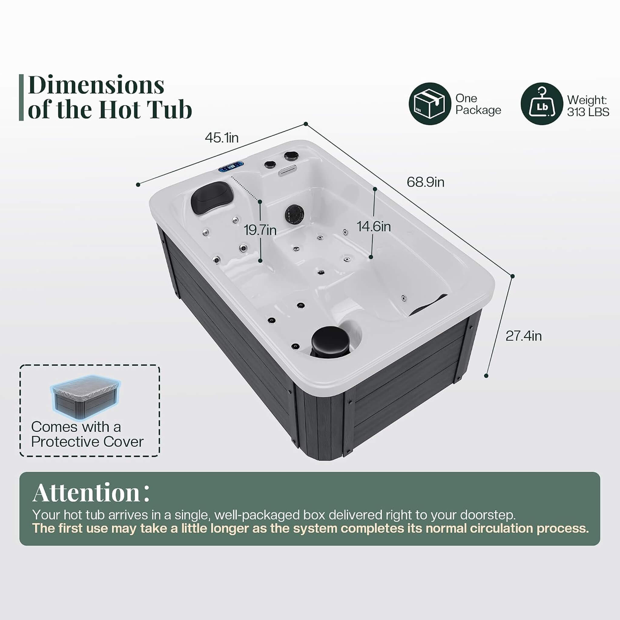 Nuvia Premium 2-Person Outdoor Hot Tub W/ 15 Stainless Steel Jets (SAK92015)