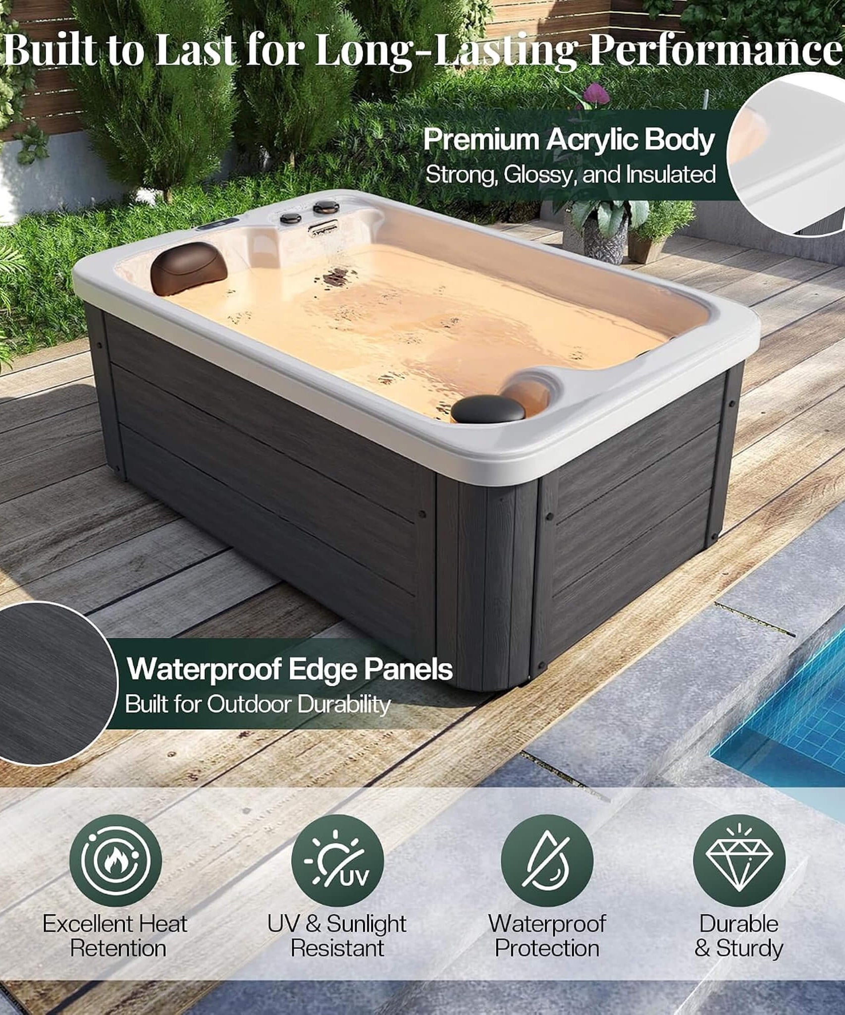 Nuvia Premium 2-Person Outdoor Hot Tub W/ 15 Stainless Steel Jets (SAK92015)