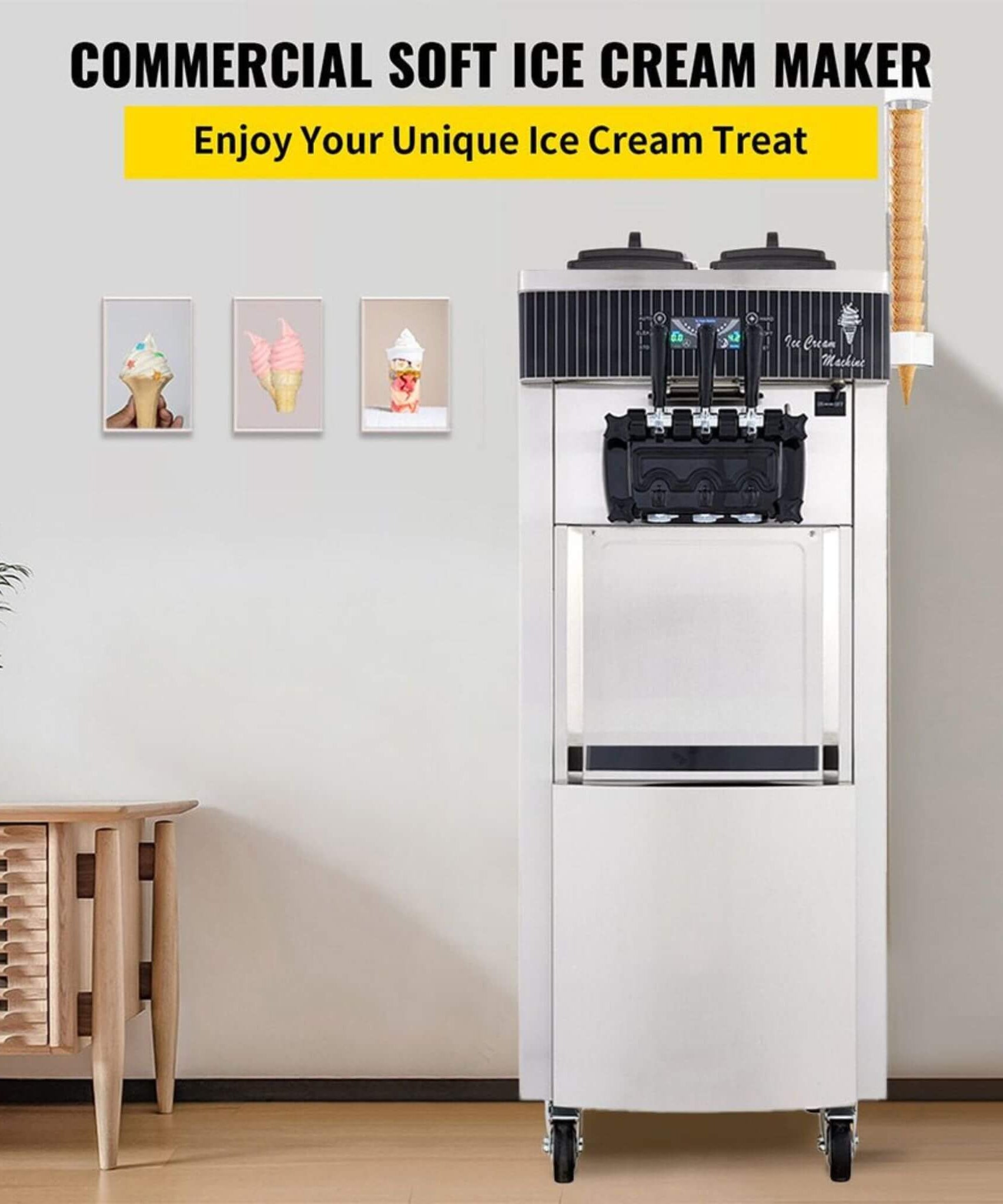 Premium 3-Flavors 20-28L/H Commercial Soft Serve Yogurt Ice Cream Machine Maker (SAK97524)