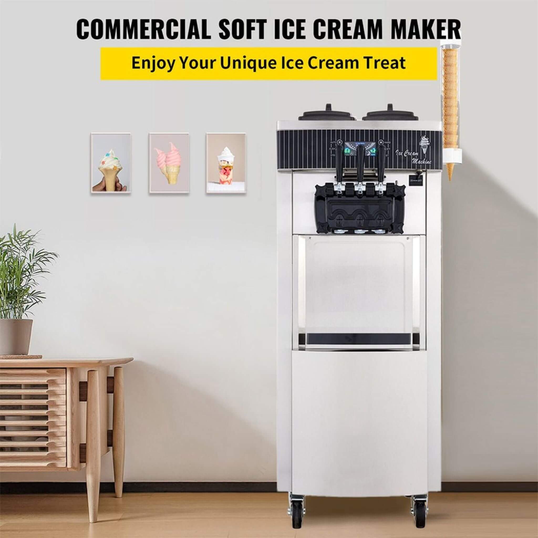 Premium 3-Flavors 20-28L/H Commercial Soft Serve Yogurt Ice Cream Machine Maker (SAK97524)
