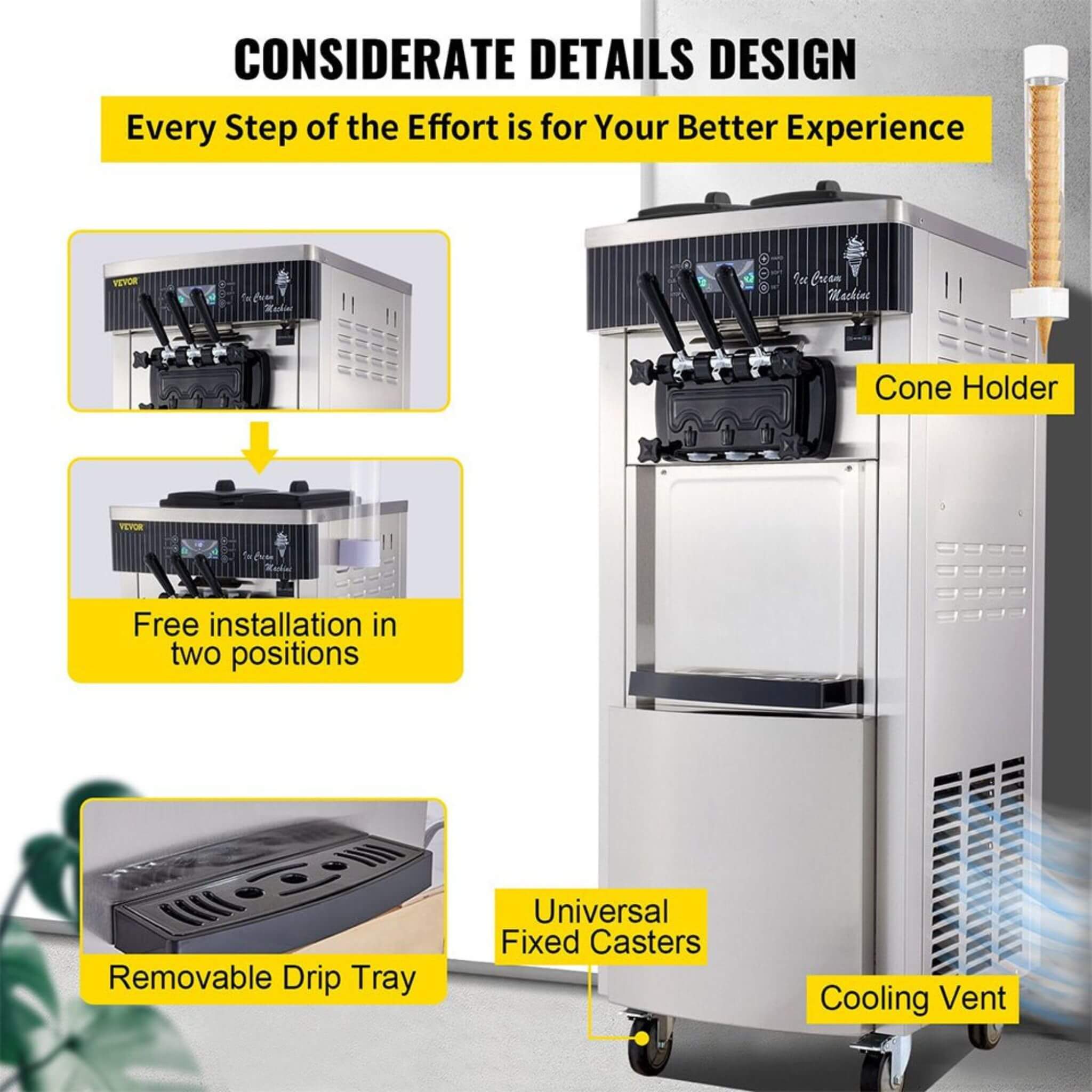 Premium 3-Flavors 20-28L/H Commercial Soft Serve Yogurt Ice Cream Machine Maker (SAK97524)