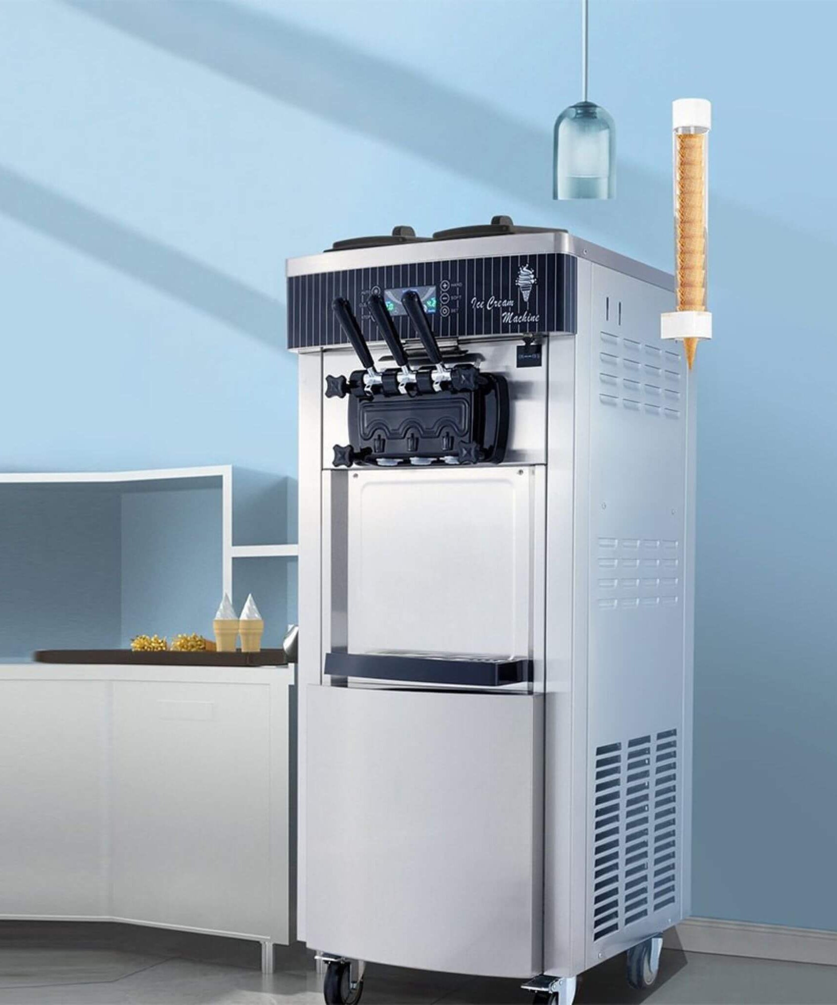 Premium 3-Flavors 20-28L/H Commercial Soft Serve Yogurt Ice Cream Machine Maker (SAK97524)