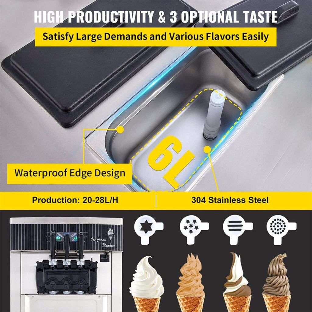 Premium 3-Flavors 20-28L/H Commercial Soft Serve Yogurt Ice Cream Machine Maker (SAK97524)