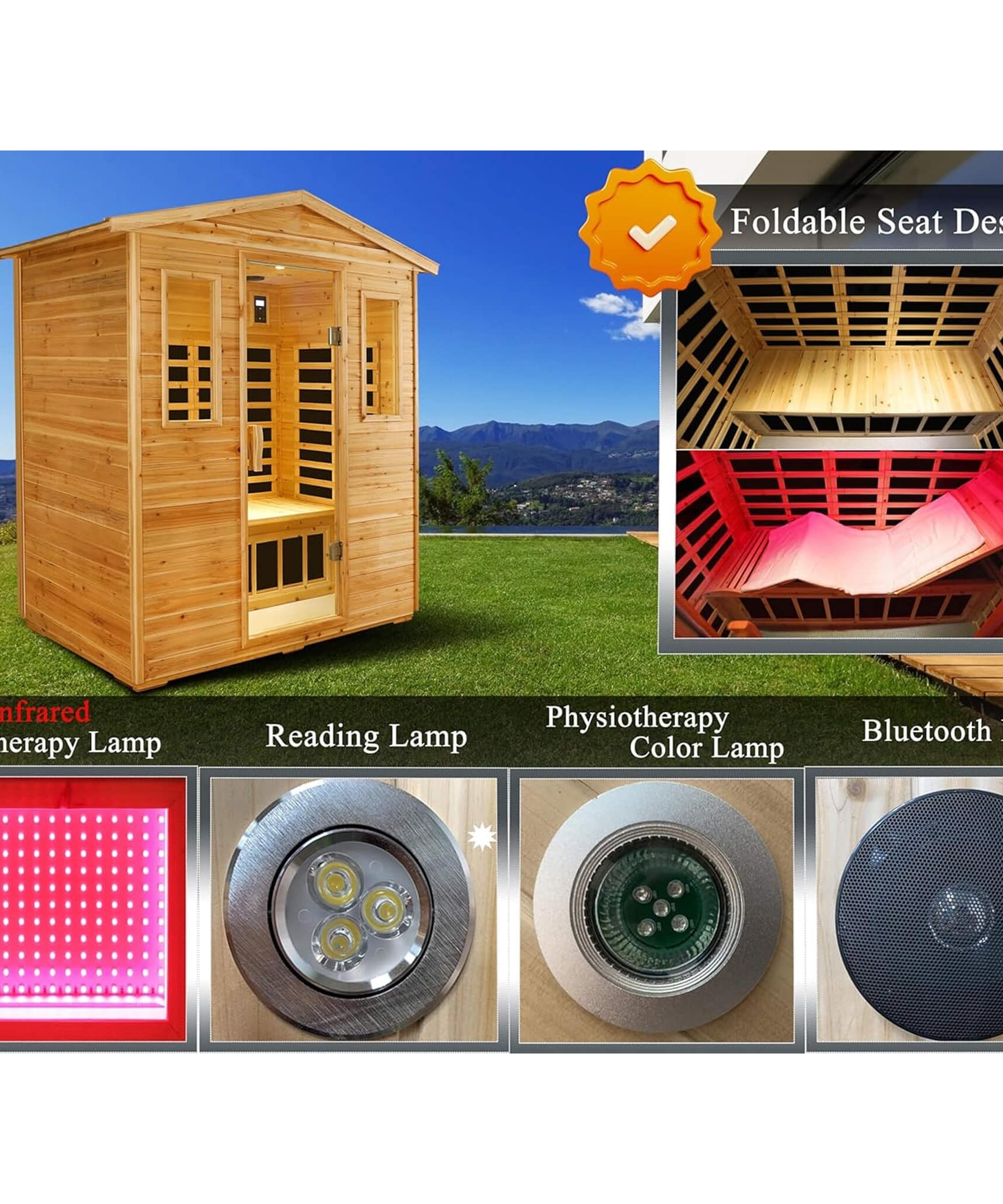 Thermora Kora Deluxe 3-Person Outdoor Full Spectrum Low EMF Infrared Home Sauna With Bluetooth Speakers And LED Reading Light (SAK14098)