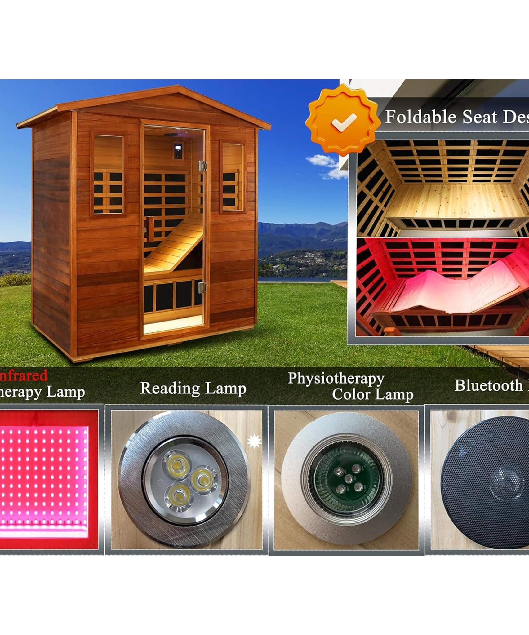 Thermora Vanta Luxury 3-Person Outdoor Mahogany Full Spectrum Ultra-Low EMF FAR Infrared Sauna With Chromotherapy And Bluetooth Speakers (SAK83460)