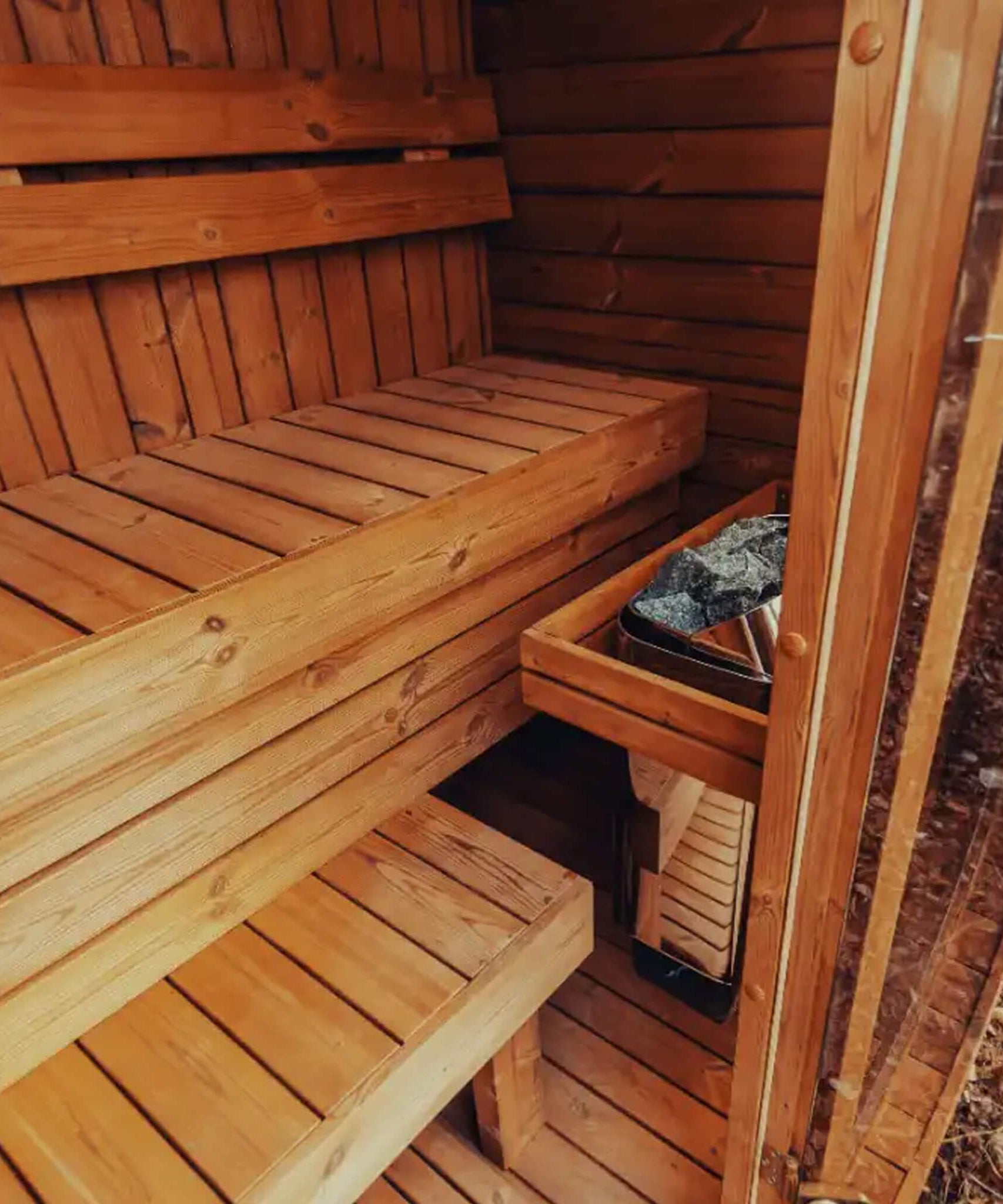 Premium 3-Person Outdoor Scandinavian ThermoWood Cube Sauna Kit With LED Lighting (SAK47582)