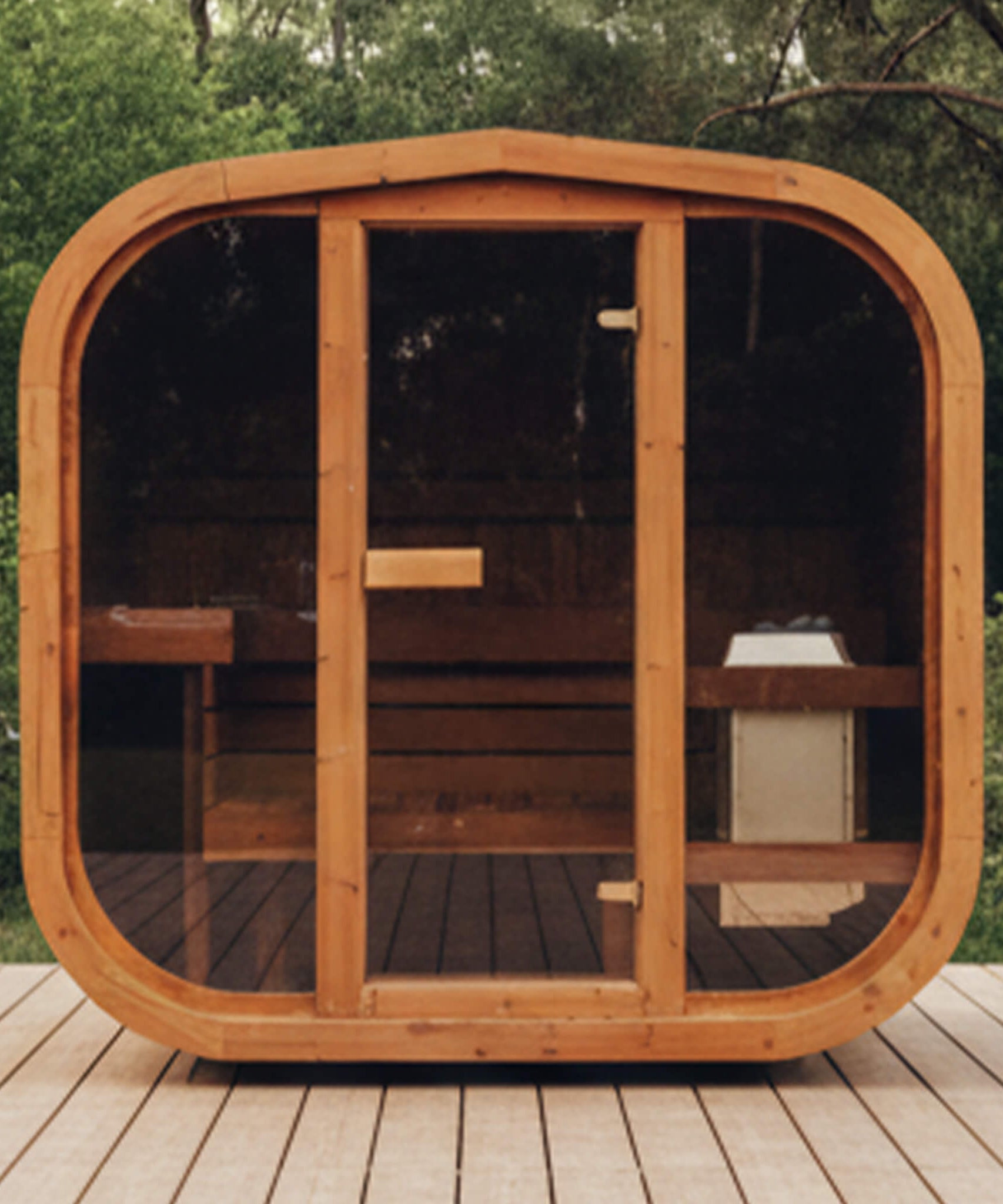 Premium 3-Person Outdoor Scandinavian ThermoWood Cube Sauna Kit With LED Lighting (SAK47582)