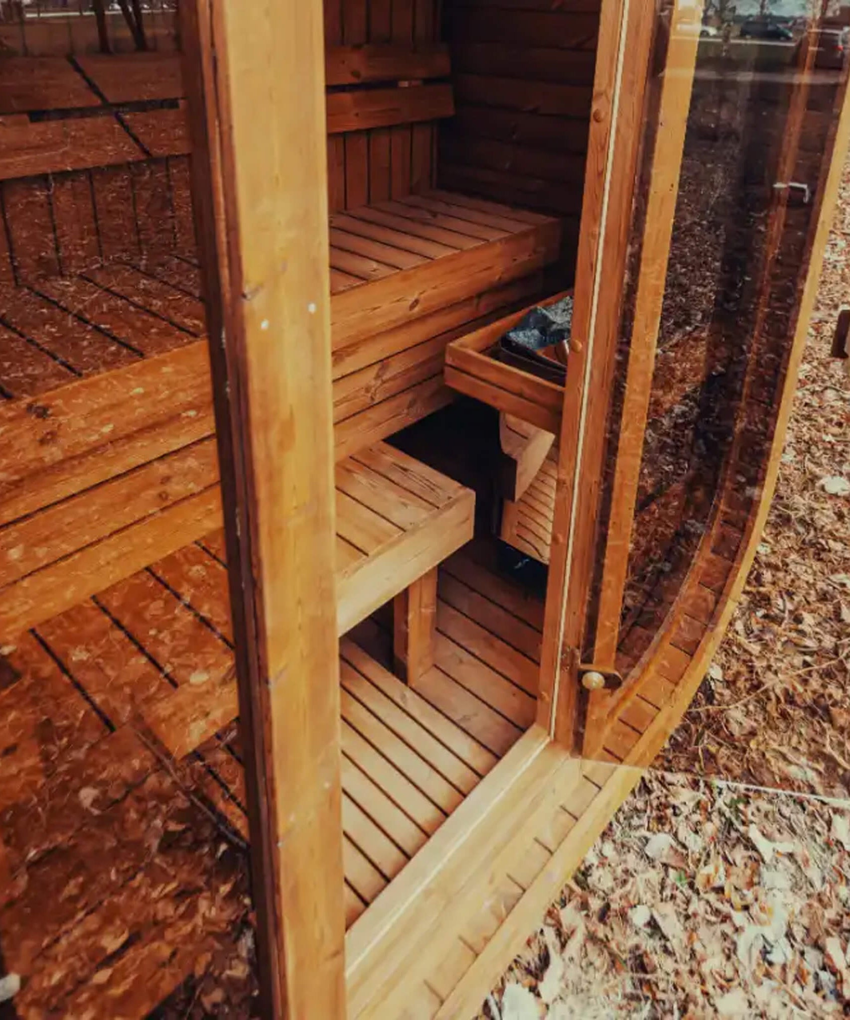 Premium 3-Person Outdoor Scandinavian ThermoWood Cube Sauna Kit With LED Lighting (SAK47582)