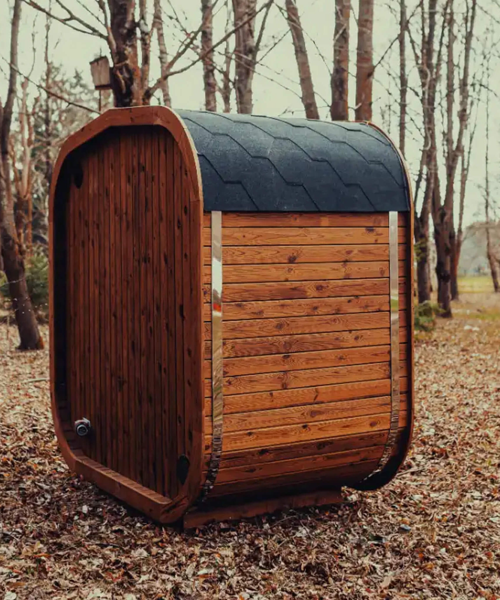 Premium 3-Person Outdoor Scandinavian ThermoWood Cube Sauna Kit With LED Lighting (SAK47582)