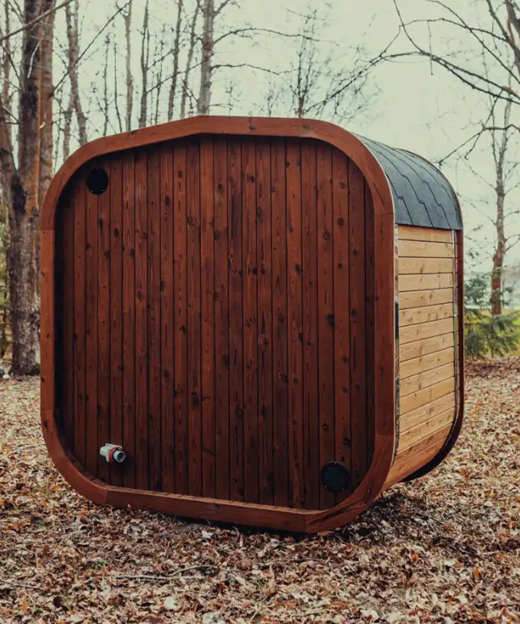 Premium 3-Person Outdoor Scandinavian ThermoWood Cube Sauna Kit With LED Lighting (SAK47582)